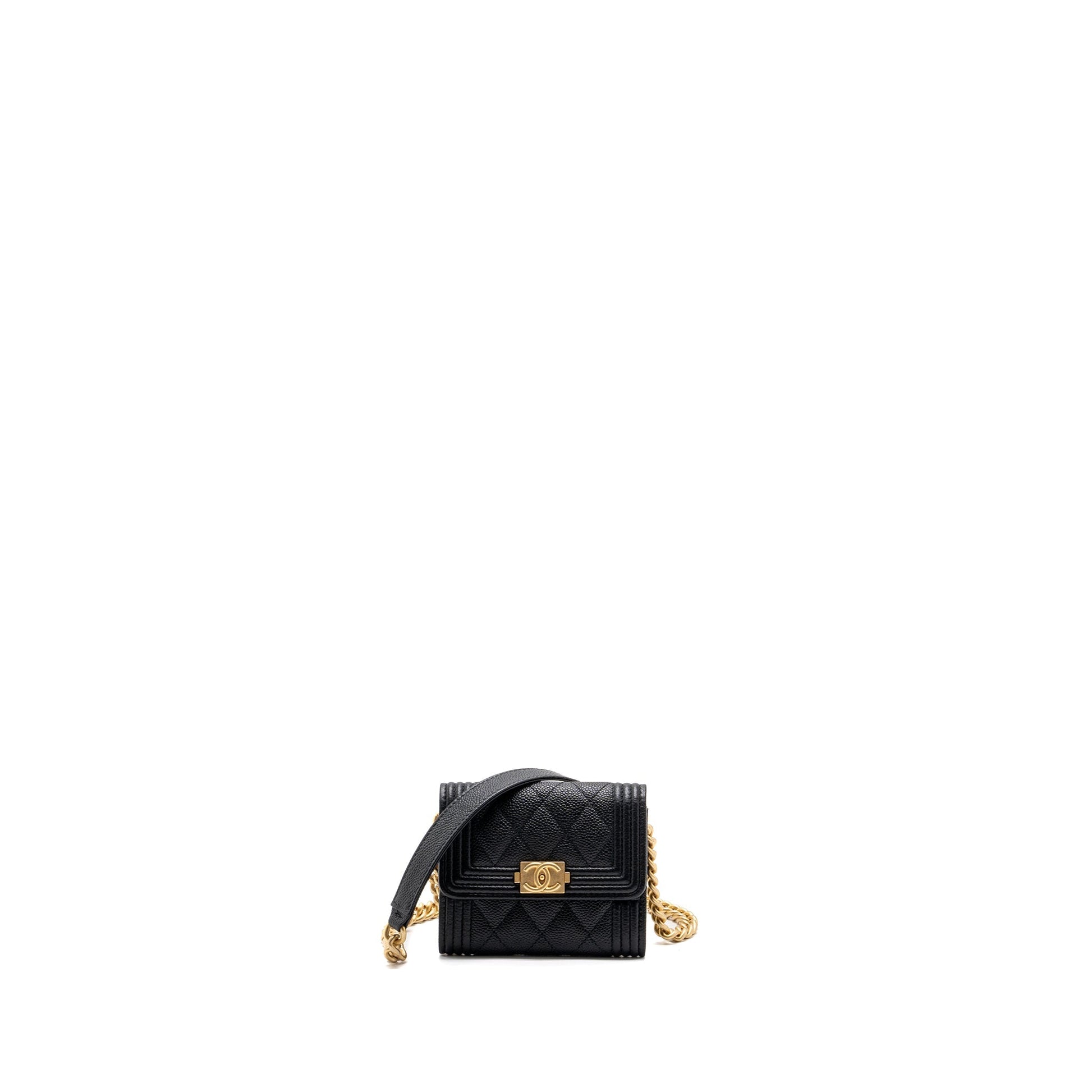 Chanel boy card holder caviar GHW Black Wallet Case