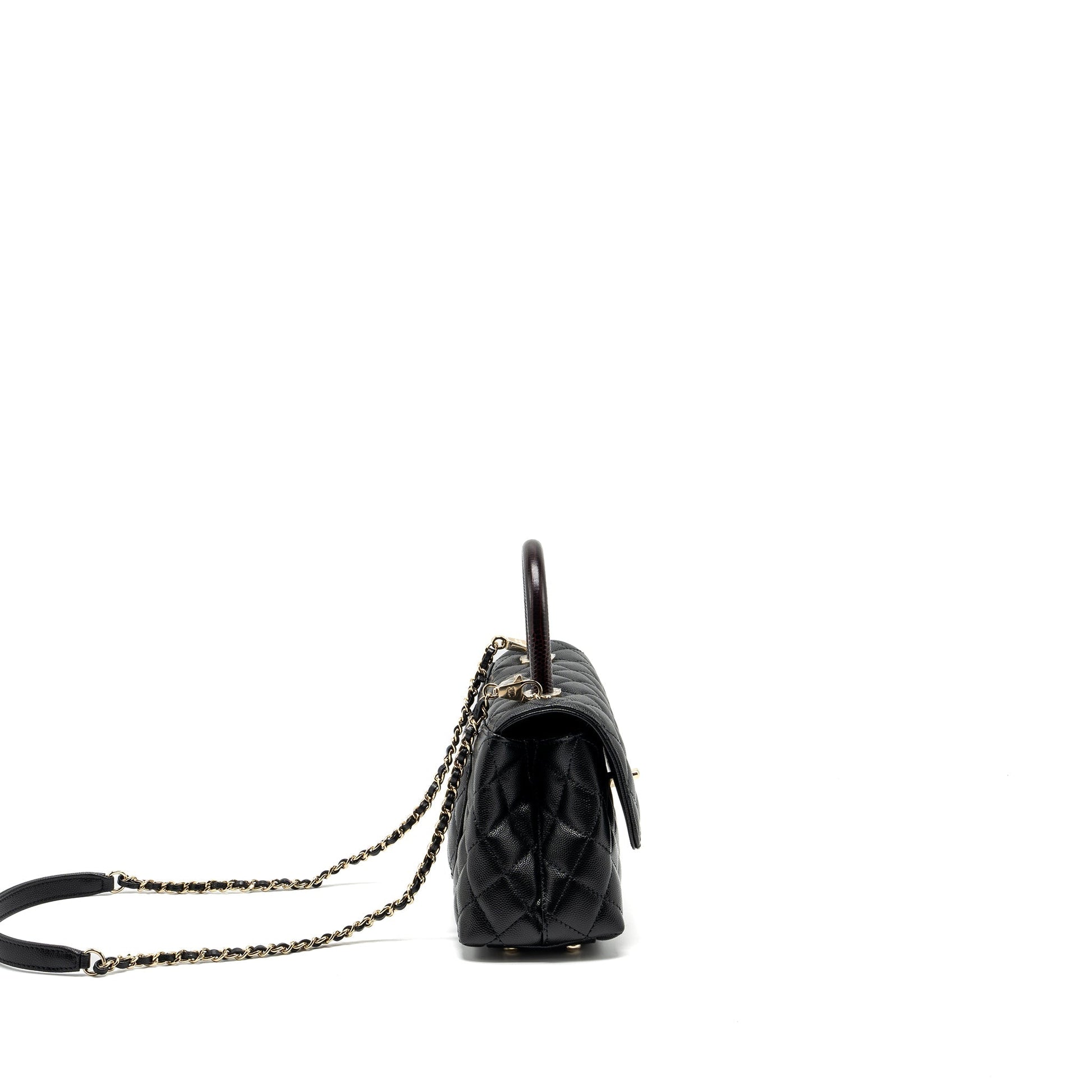 Chanel coco handle lizard embossed handle caviar Black Small Handbag Microchip 1