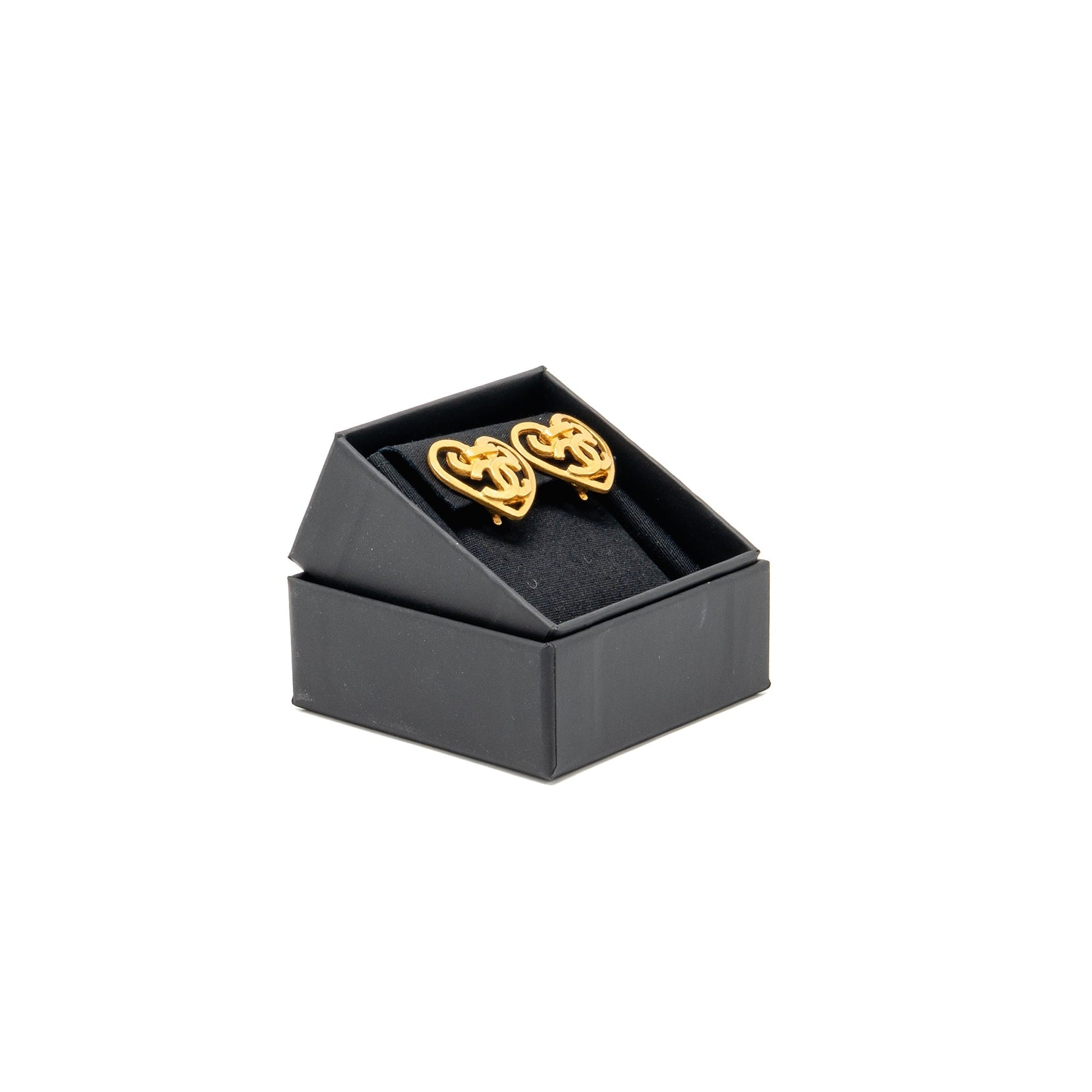 Chanel Heart Shape CC Logo Ear Clips Gold Handbag