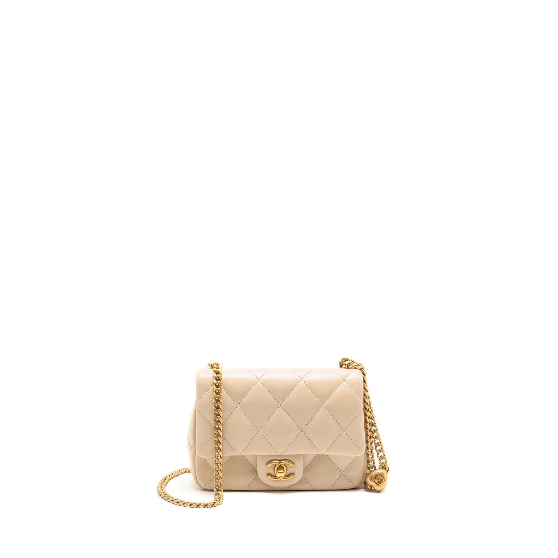 Chanel 25c Coco Love Adjustable Shiny Lambskin Beige Handbag