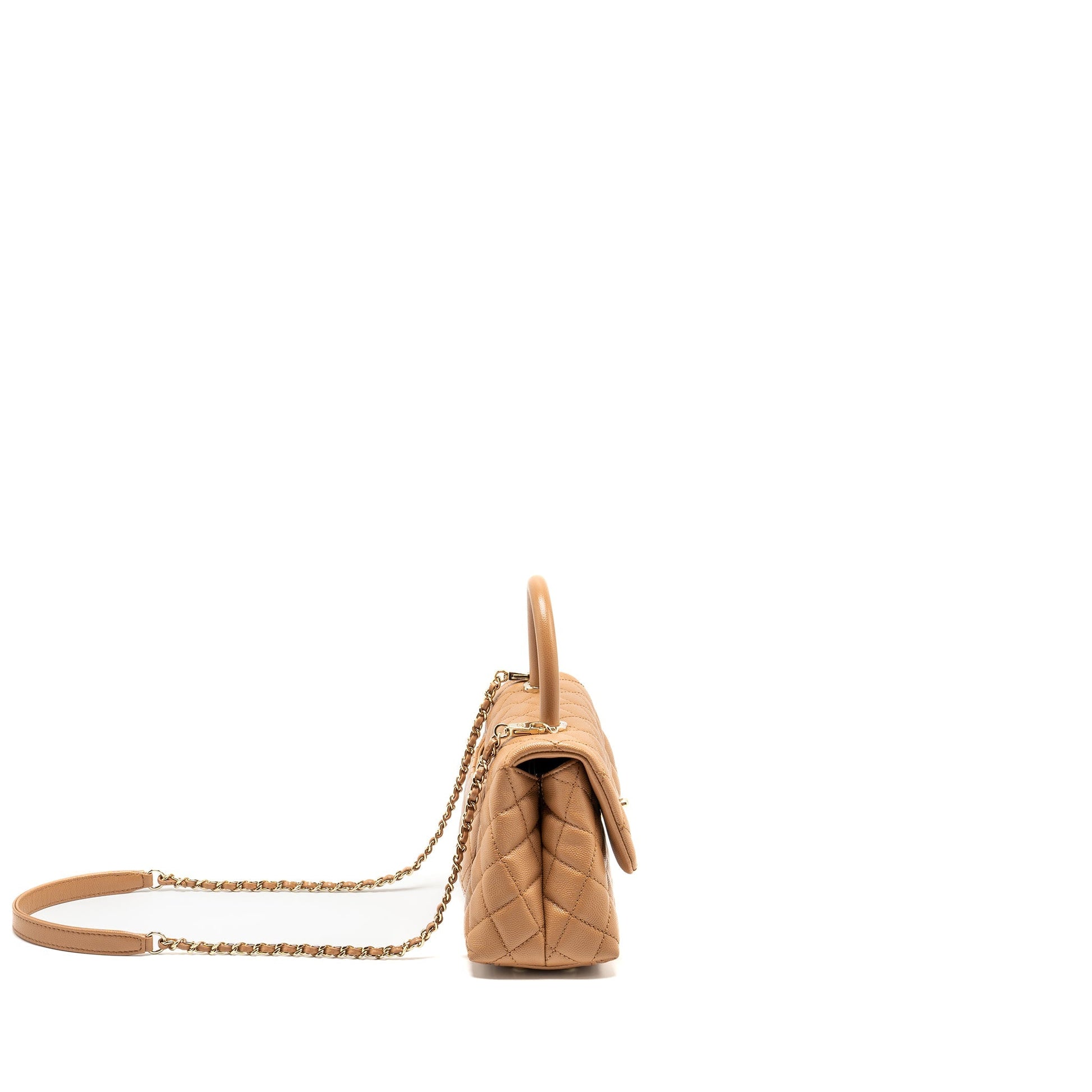 Chanel 21P Coco Handle Caviar Caramel LGHW Small Handbag