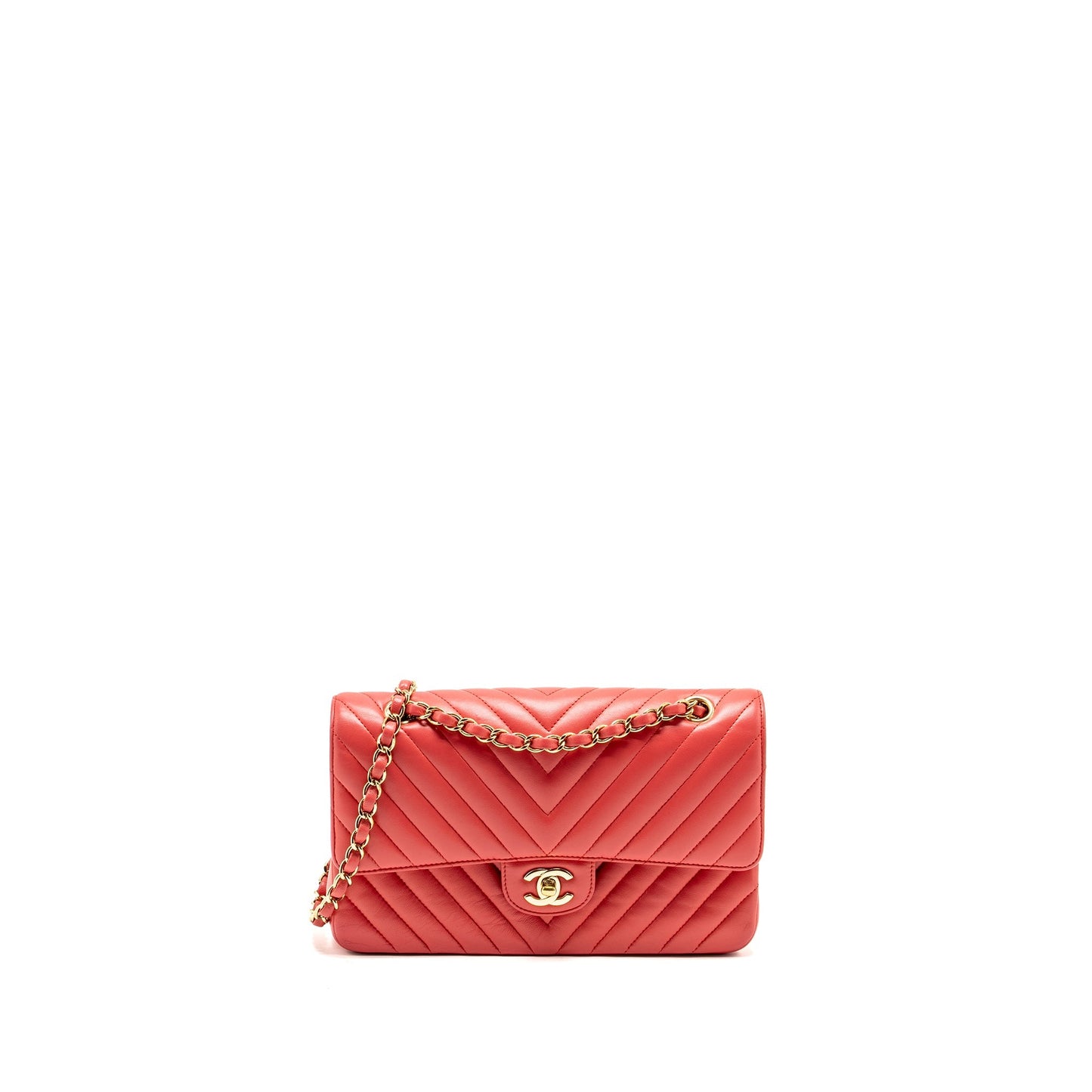 Chanel Classic Double Flap Chevron Lambskin LGHW Pink Shoulder Bag