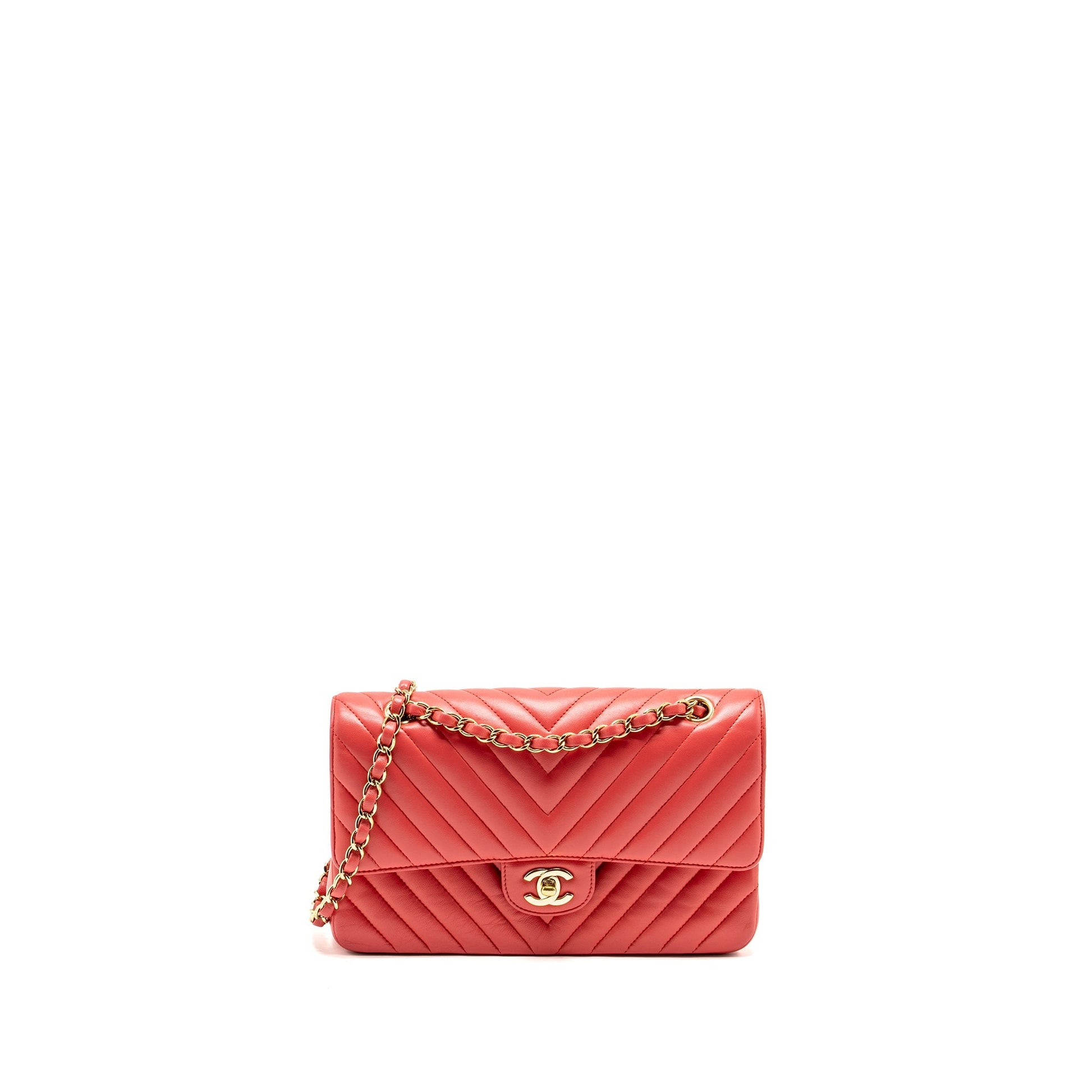 Chanel Classic Double Flap Chevron Lambskin LGHW Pink Shoulder Bag