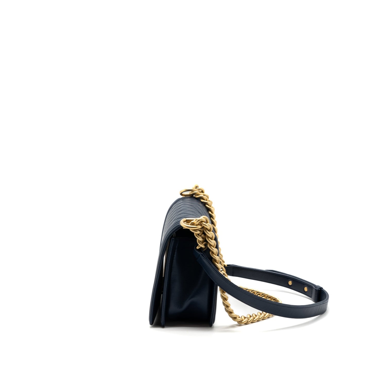 Chanel Boy Lambskin Dark GHW Blue Handbag