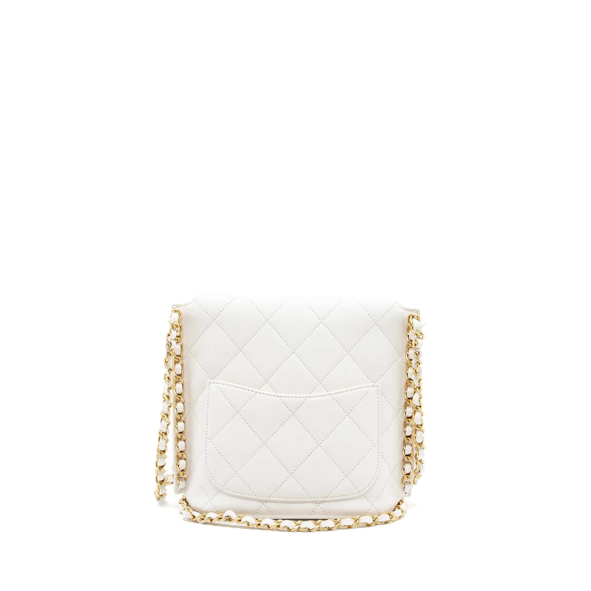 Chanel Square Flap Lambskin Brushed GHW White Crossbody Bag
