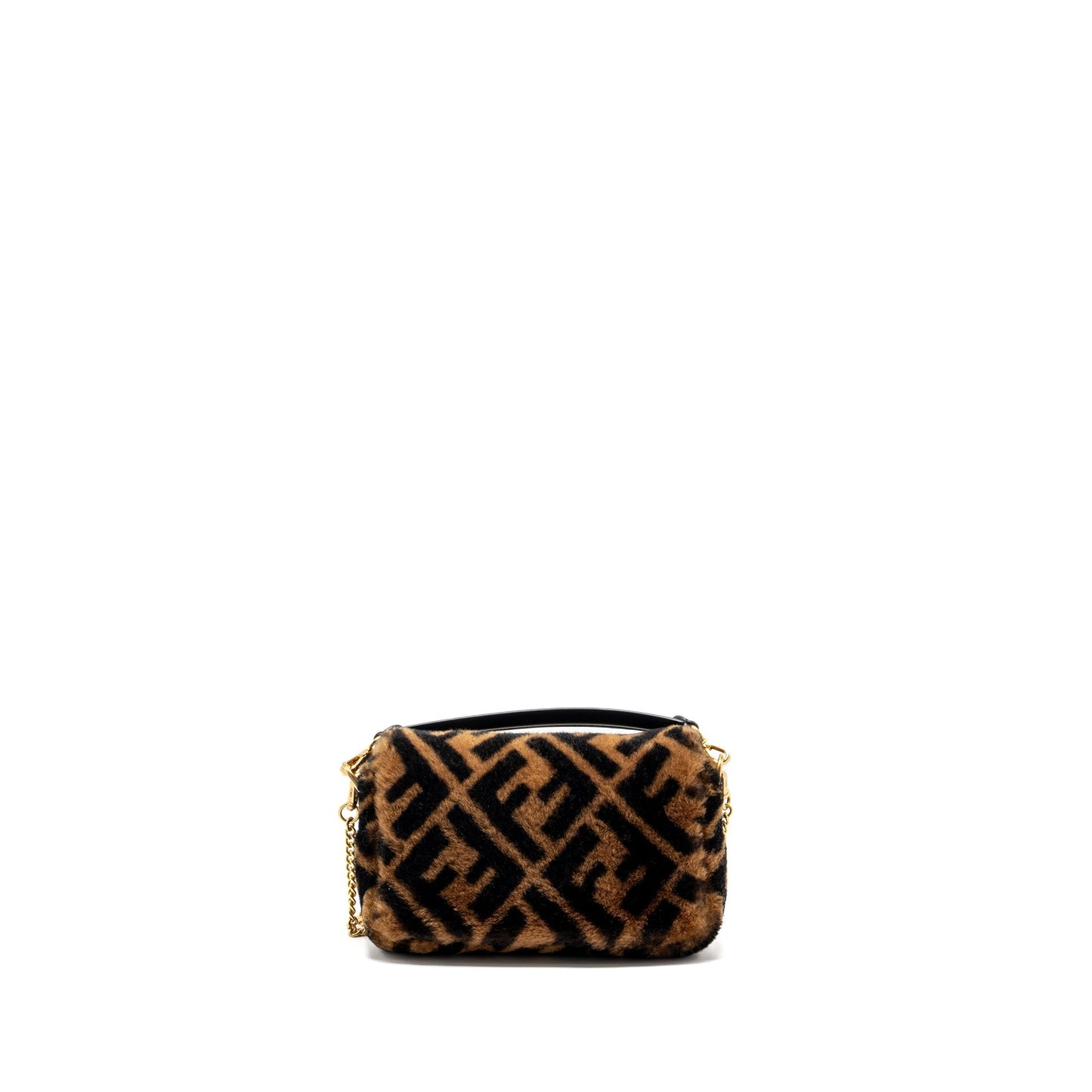 Fendi Baguette Purse Lamb Fur Black Brown Mini Shoulder Bag