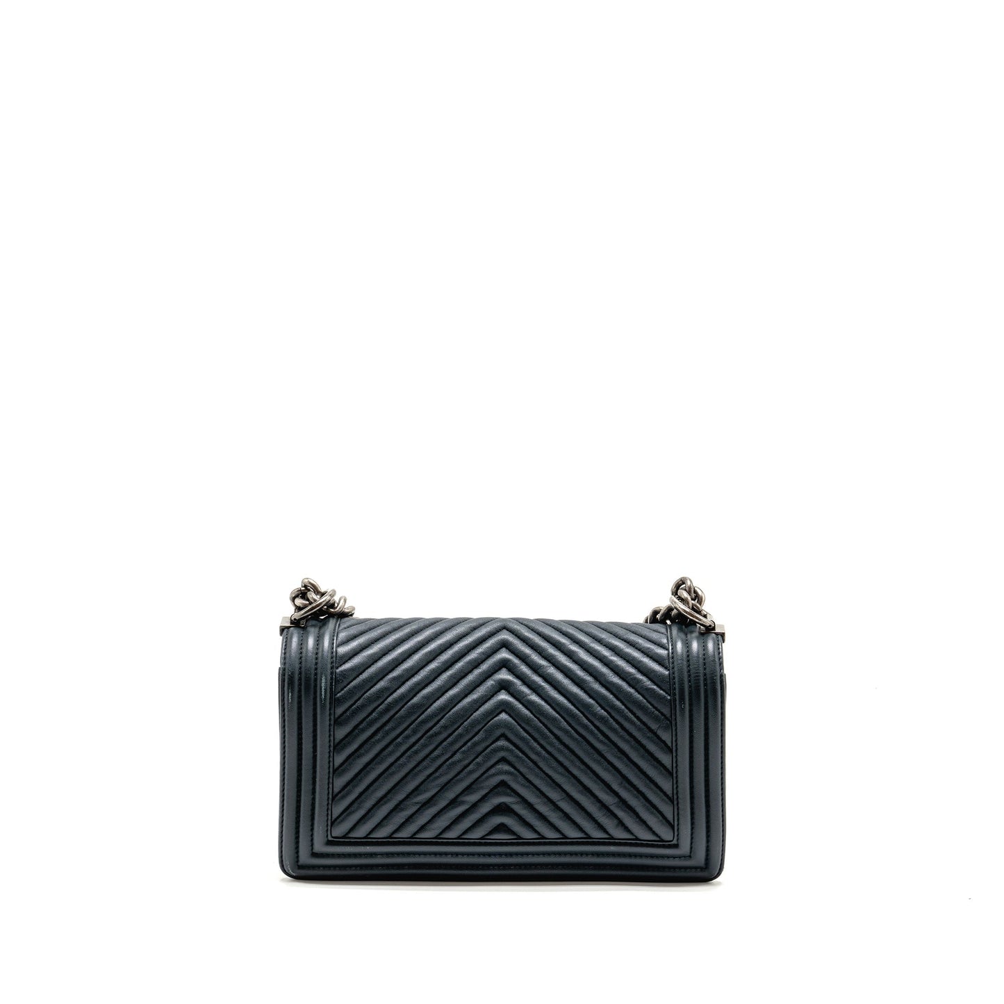 Chanel Boy Chevron Lambskin Dark SHW Blue Handbag