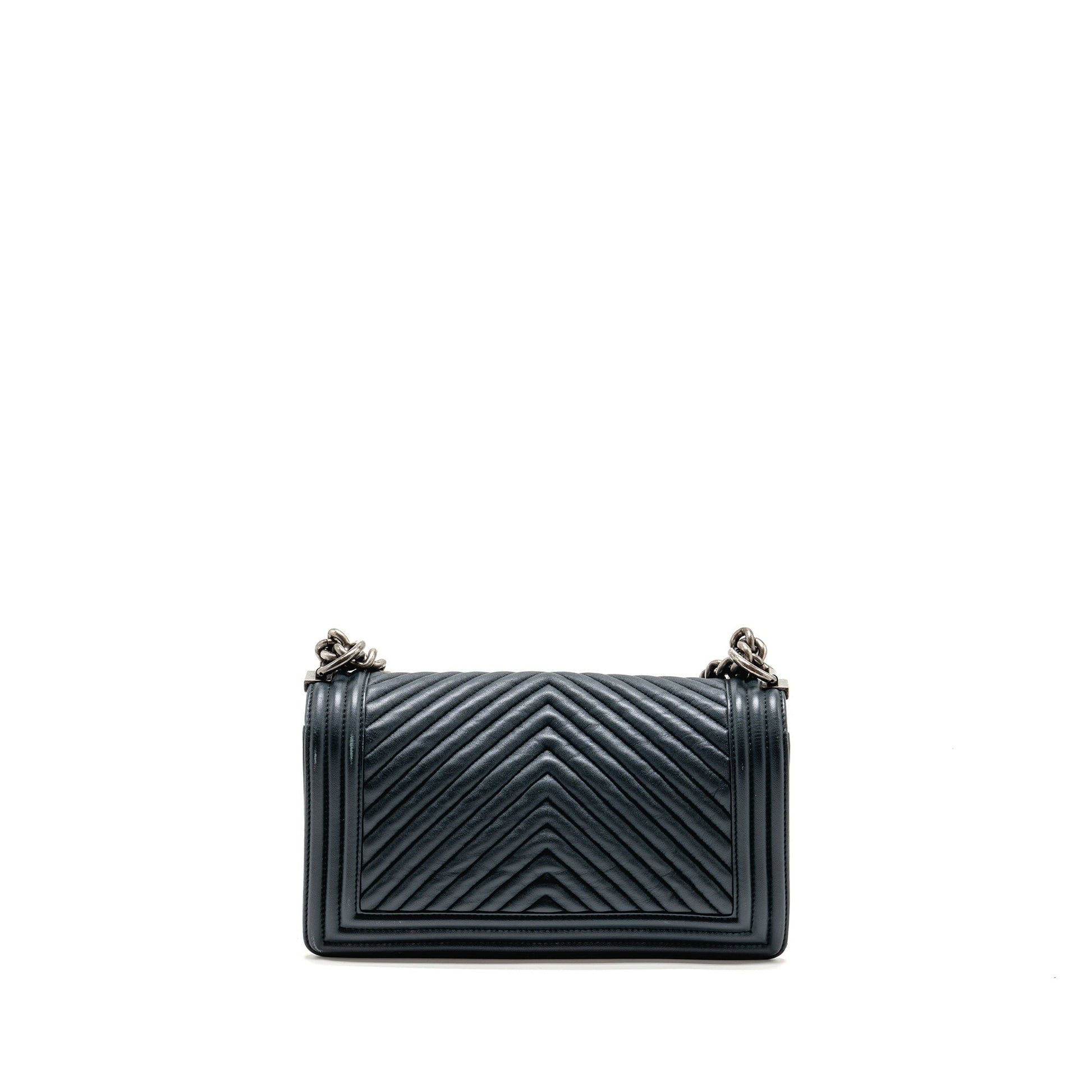 Chanel Boy Chevron Lambskin Dark SHW Blue Handbag