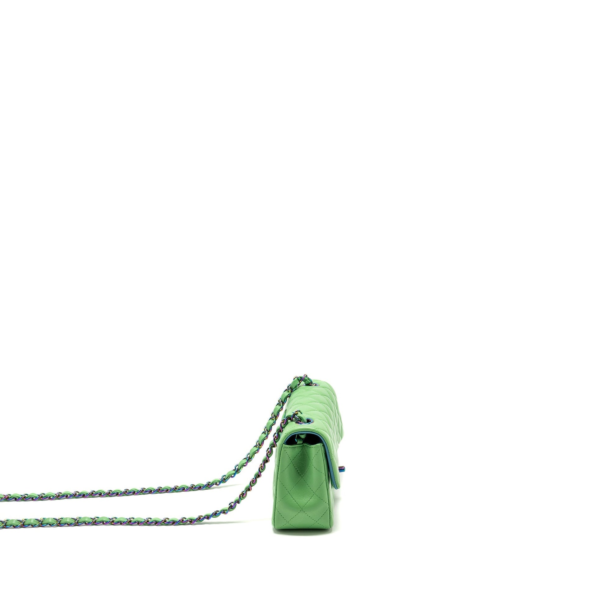 Chanel Rectangular Flap Lambskin Iridescent Hardware Green Shoulder Bag