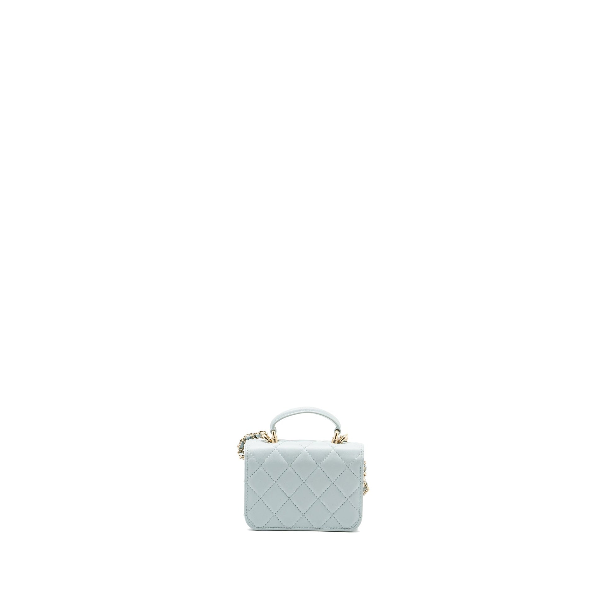 Chanel Top Handle Flap Lambskin Light LGHW Blue Shoulder Bag Blue Lghw