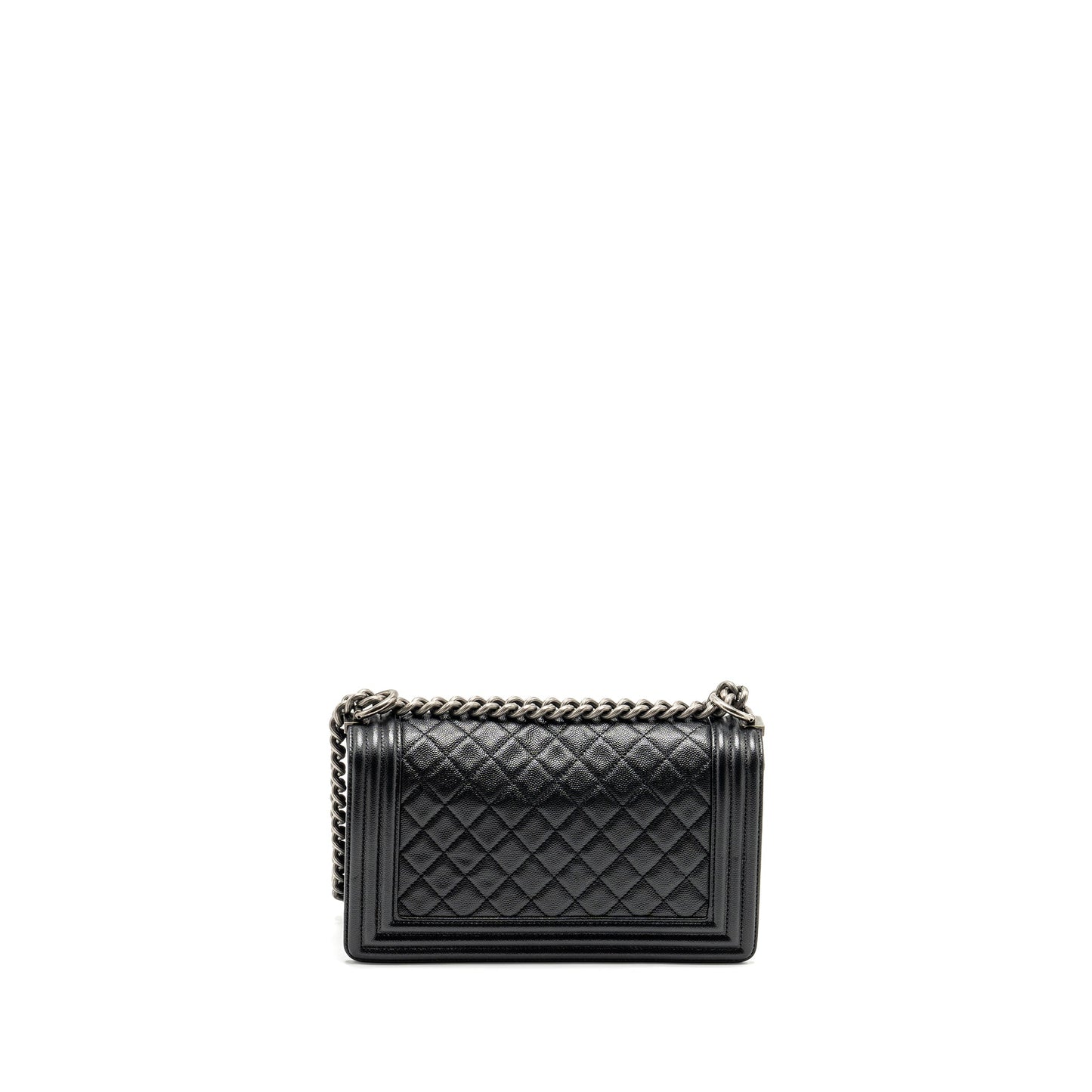 Chanel Boy Caviar Ruthenium Hardware Black Silver Handbag