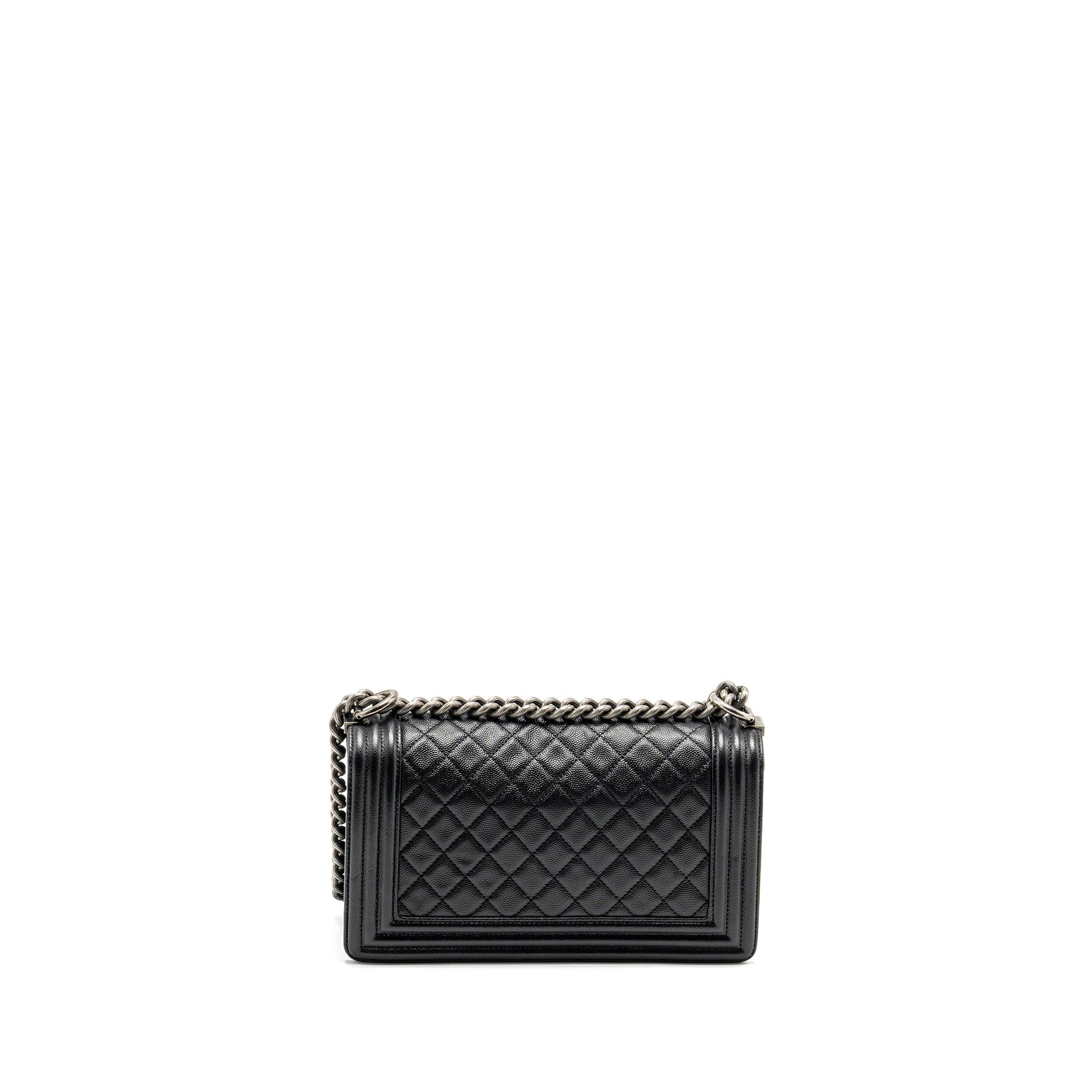 Chanel Boy Caviar Ruthenium Hardware Black Silver Handbag
