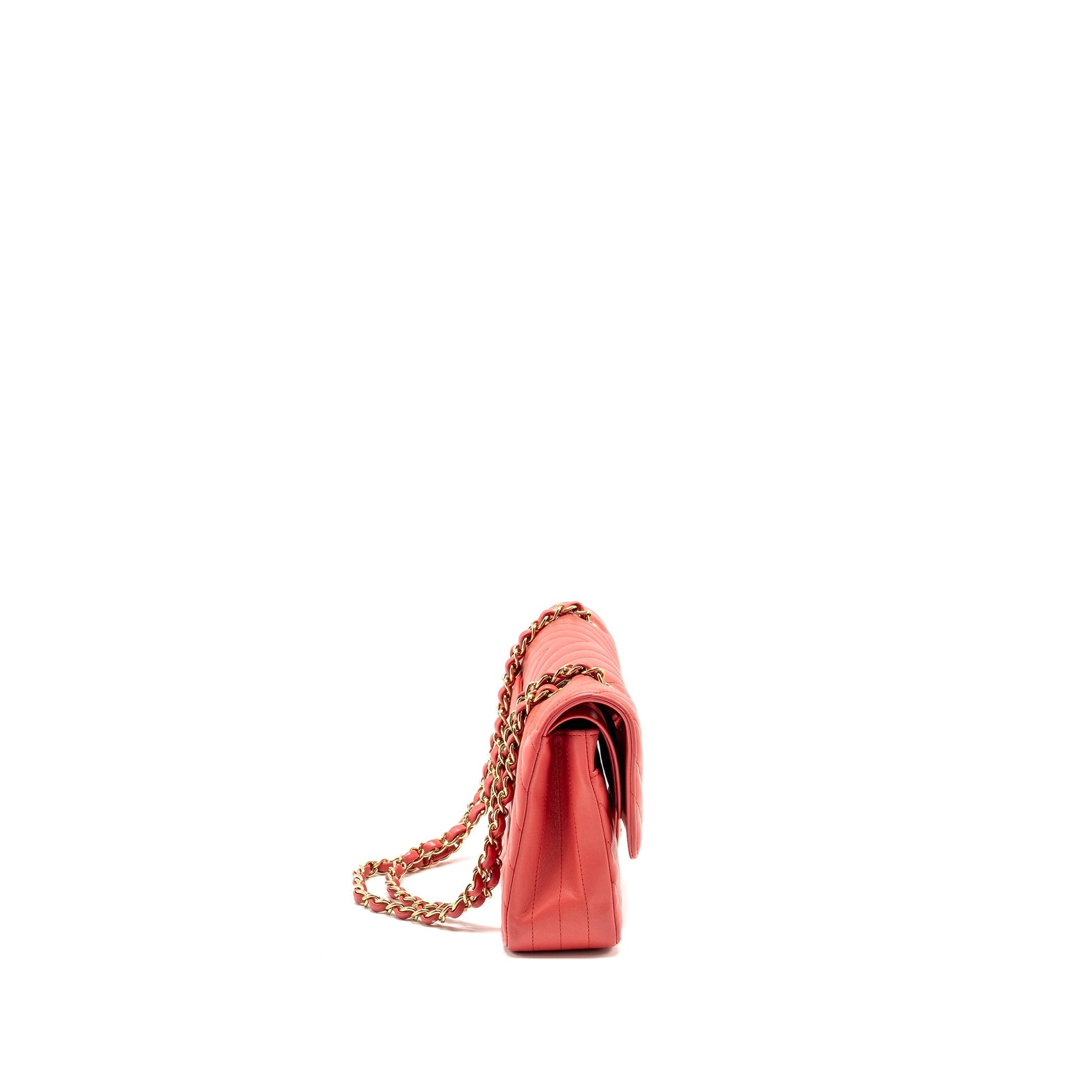 Chanel Classic Double Flap Chevron Lambskin LGHW Pink Shoulder Bag