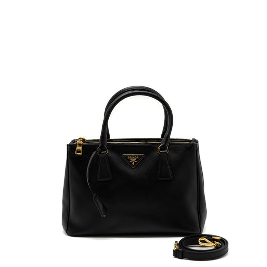 Prada Double Zip Tote Purse Saffiano Calfskin Handbag Black Tote Bag