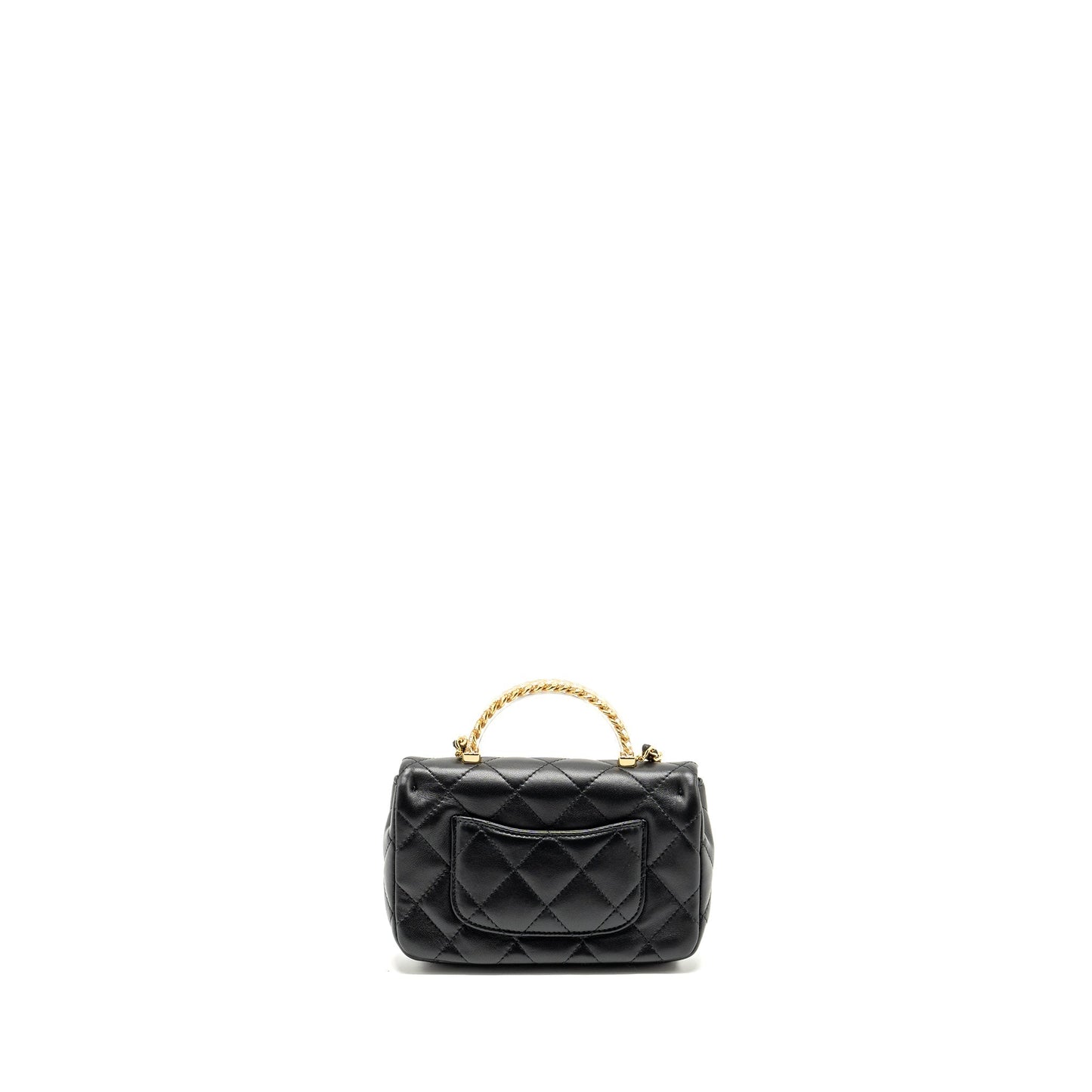 Chanel 24s Top Handle Flap Lambskin GHW Black Shoulder Bag