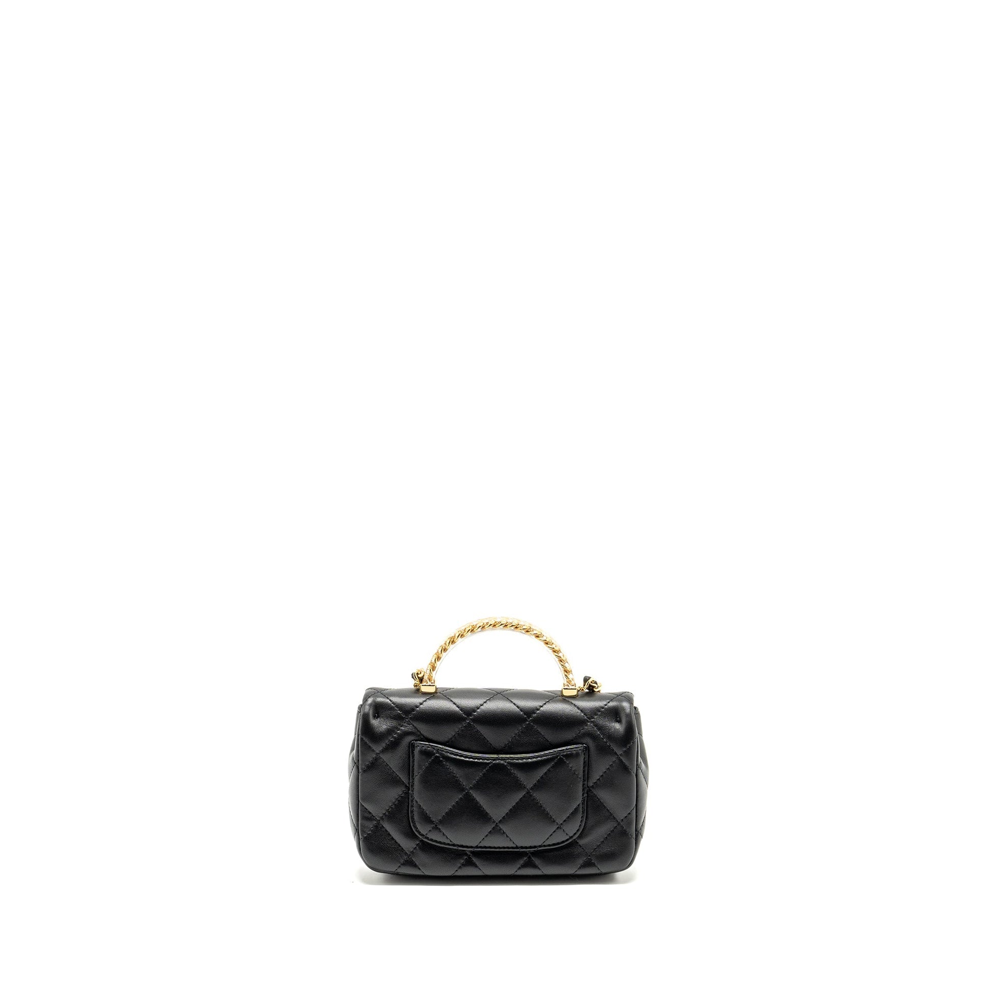 Chanel 24s Top Handle Flap Lambskin GHW Black Shoulder Bag