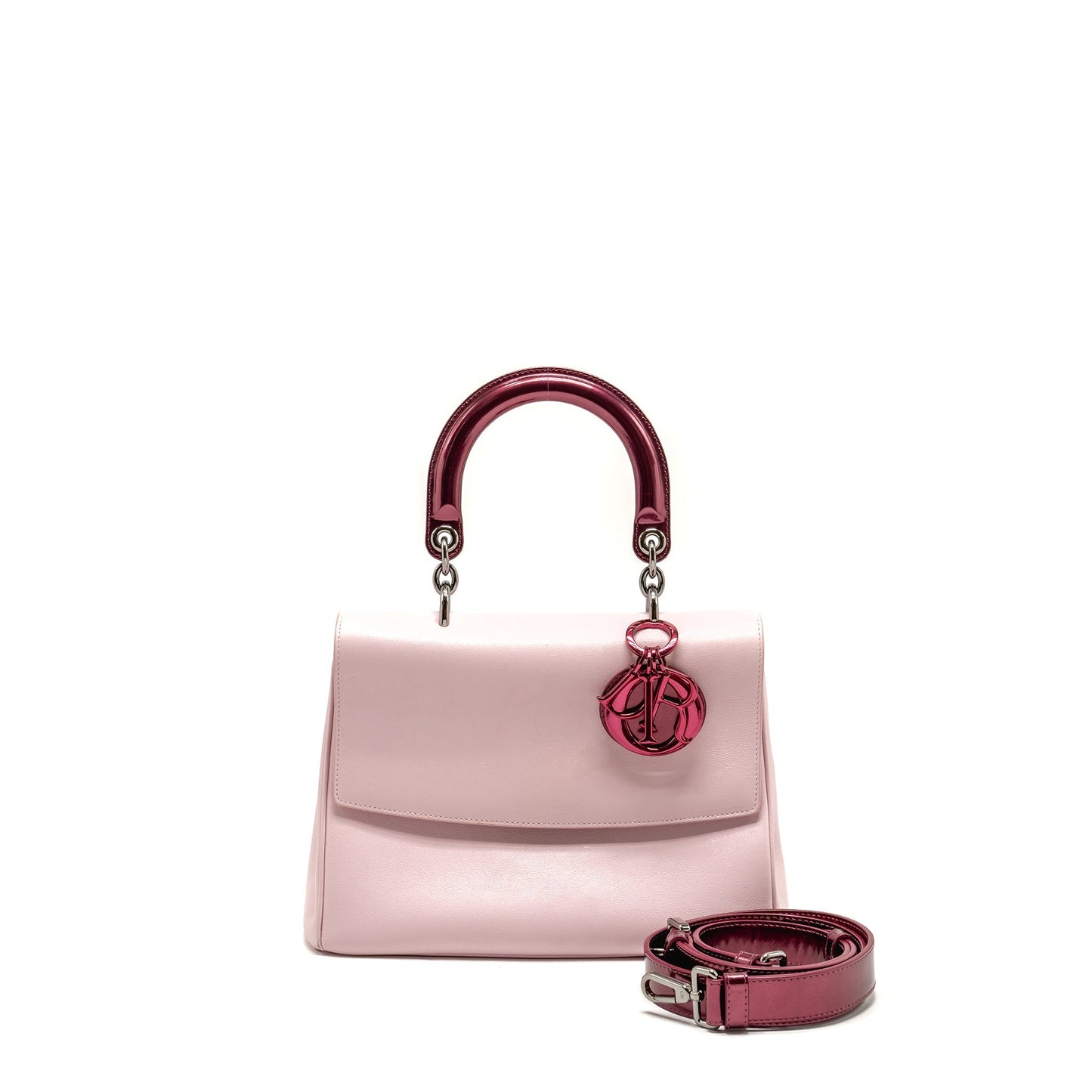 Dior Be Purse Calfskin Metallic Patent Handbag Pink Medium Travel Bag