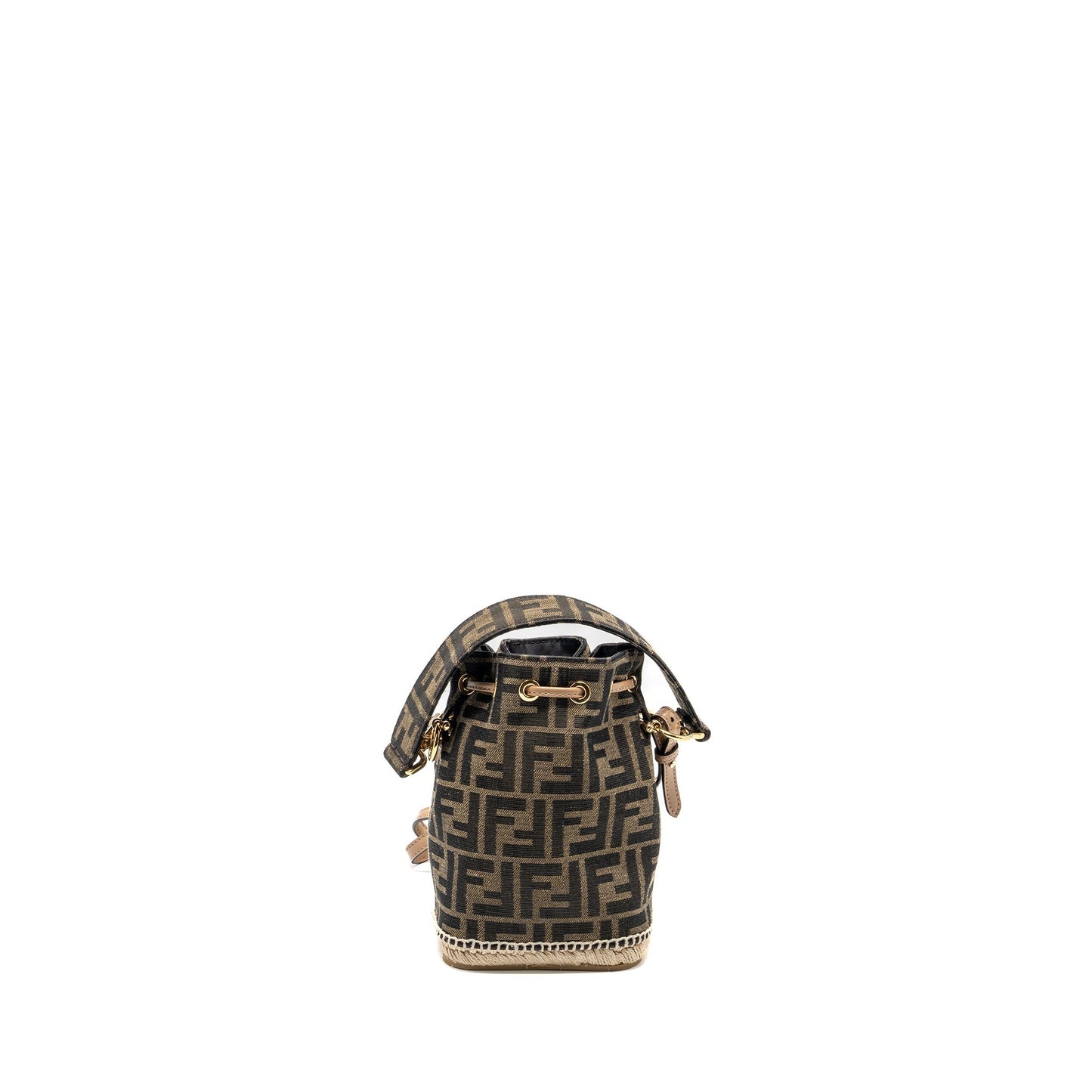 Fendi Mon Tresor Purse Jacquard Fabric Calfskin Brown Mini Bucket Bucket Bag