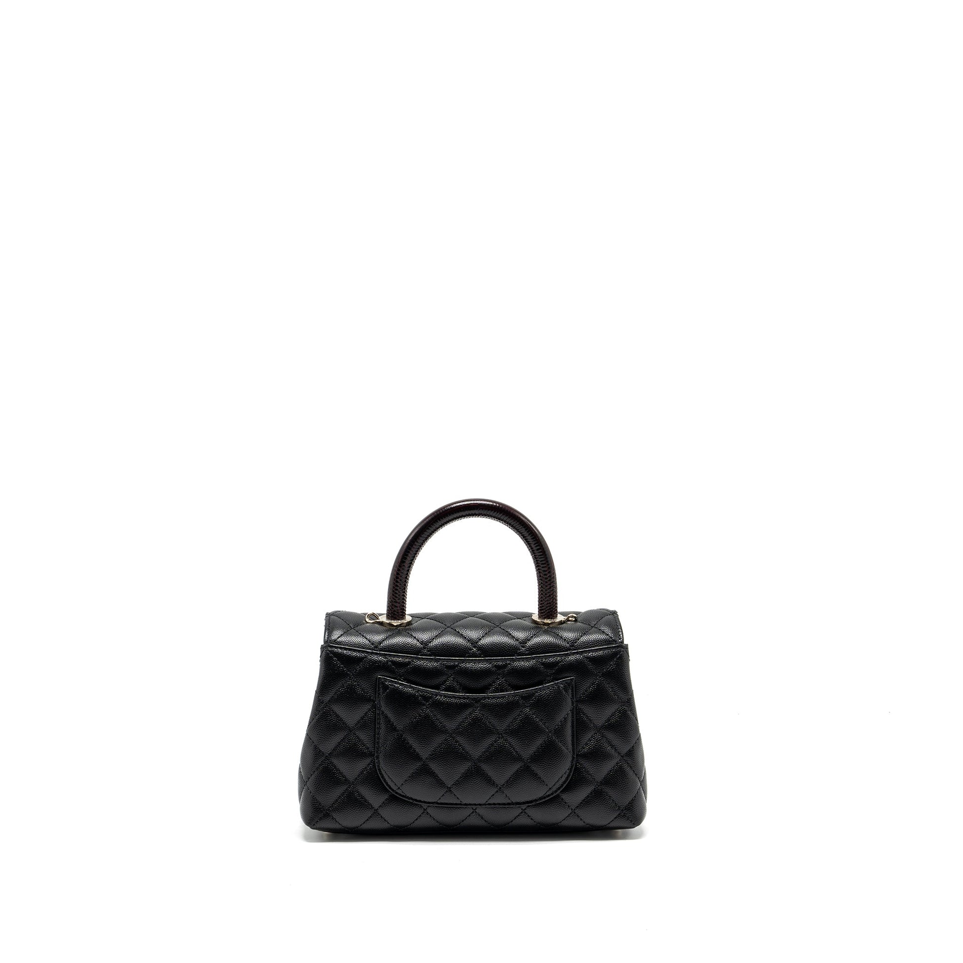 Chanel coco handle lizard embossed handle caviar Black Small Handbag Microchip 1