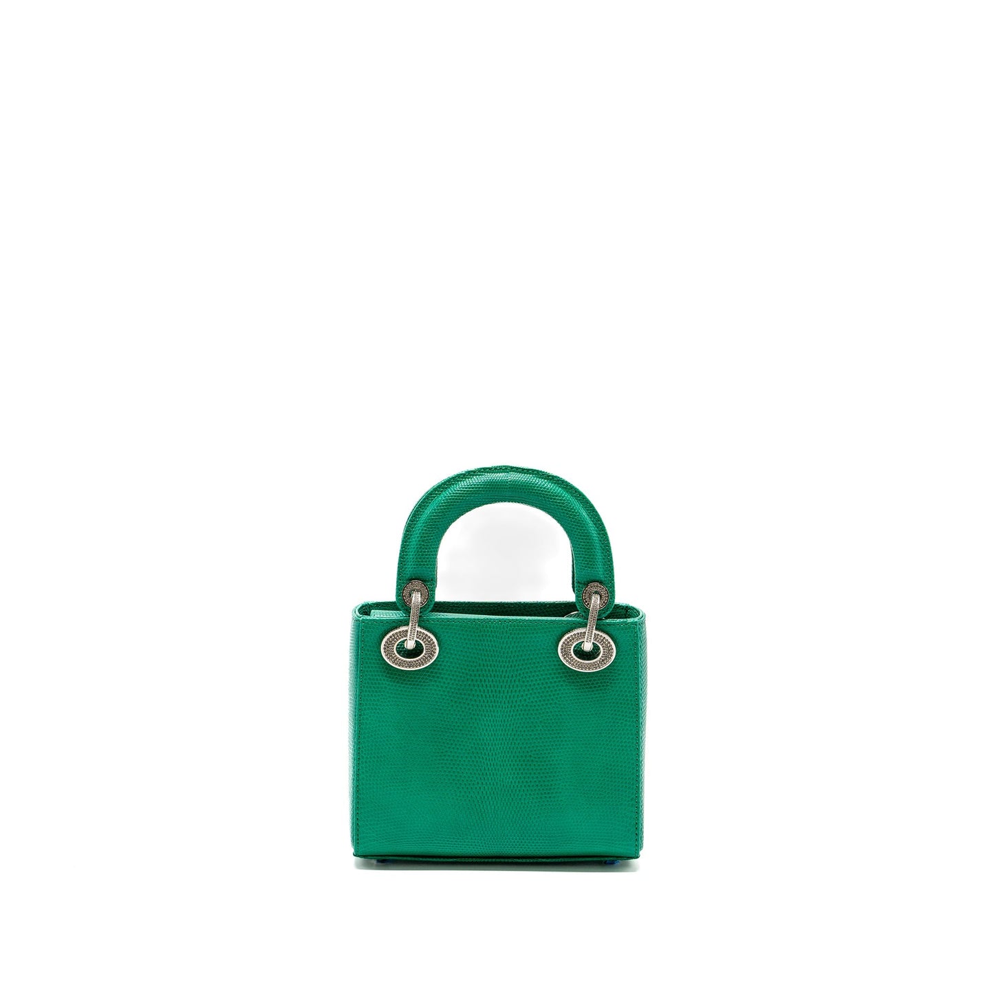 Dior Lady Lizard With Crystal Buckle Handbag Green Mini Travel Bag