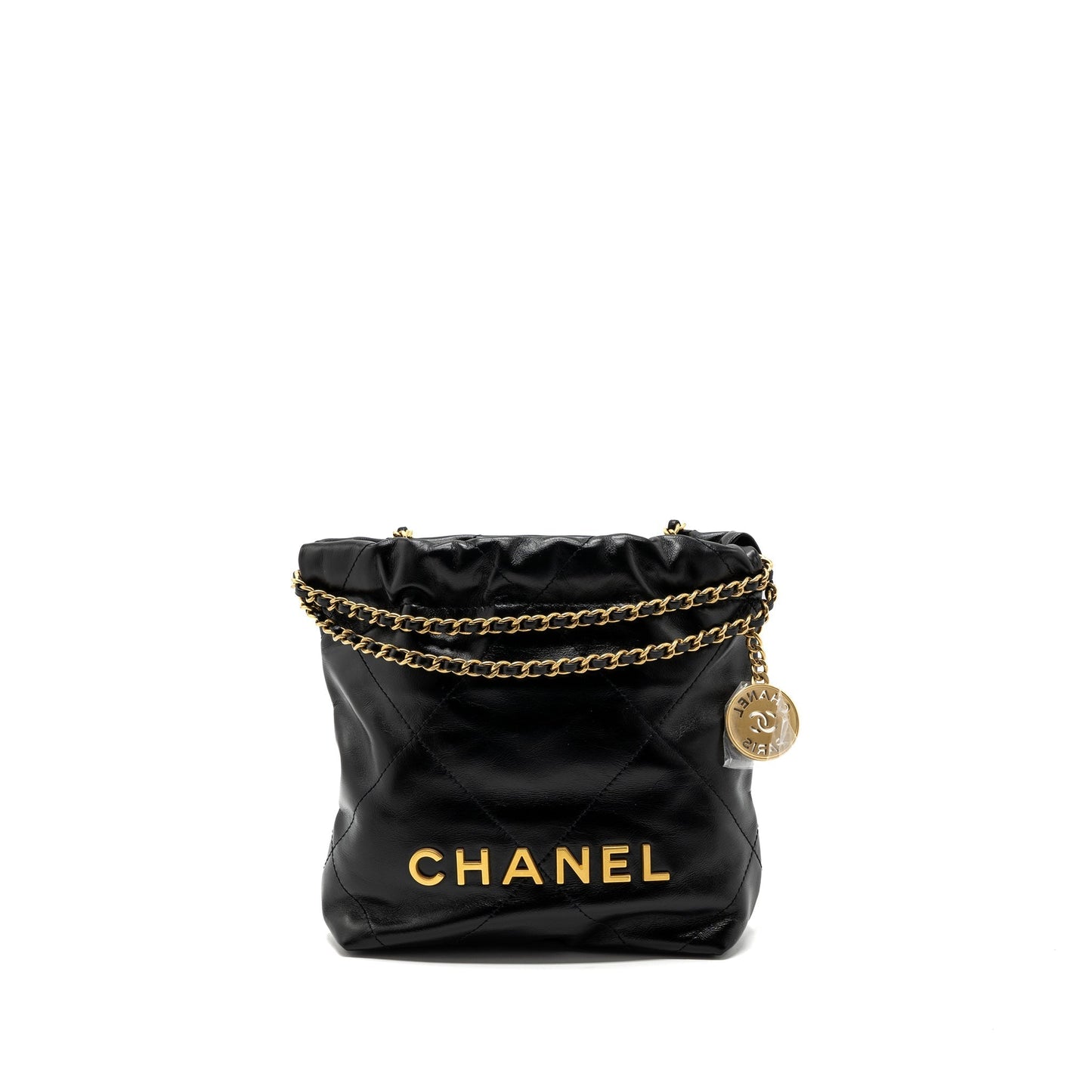 Chanel 22 shiny calfskin brushed GHW microchip Black Mini Bag 3