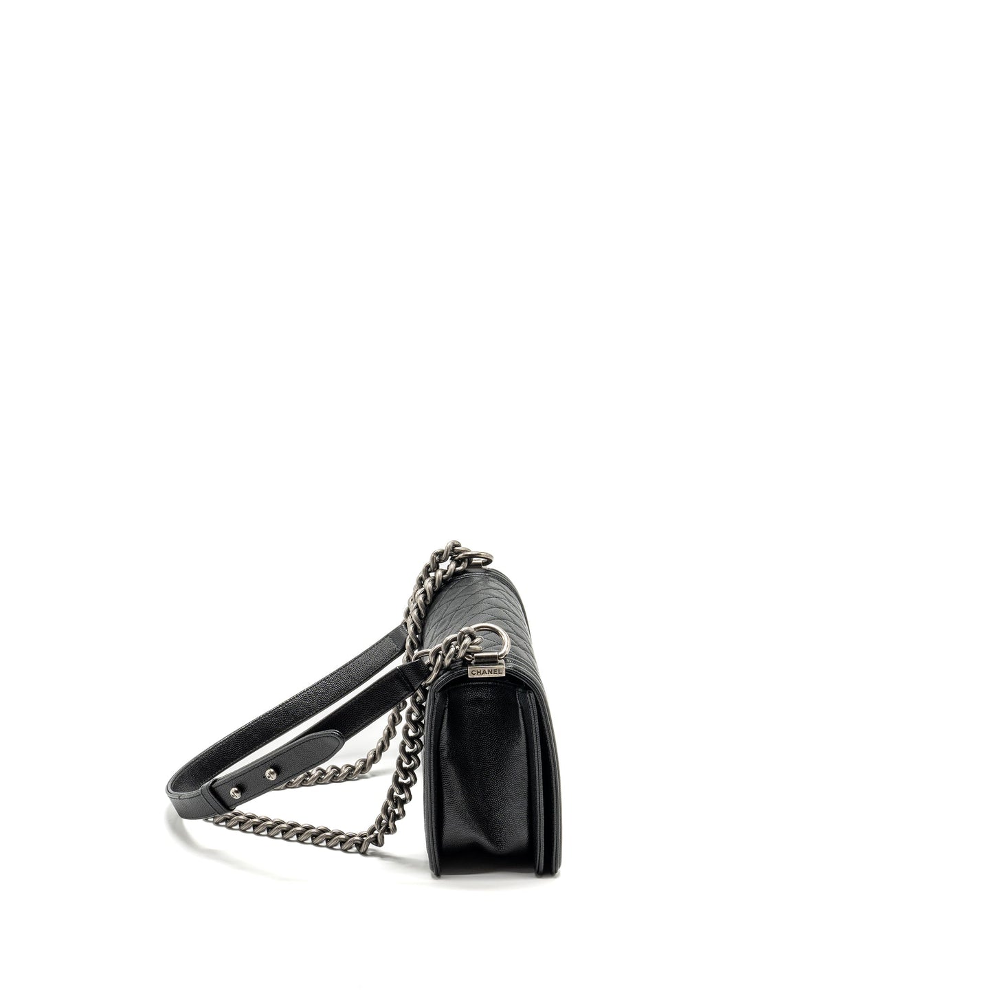 Chanel Boy Caviar Ruthenium Hardware Black Silver Handbag