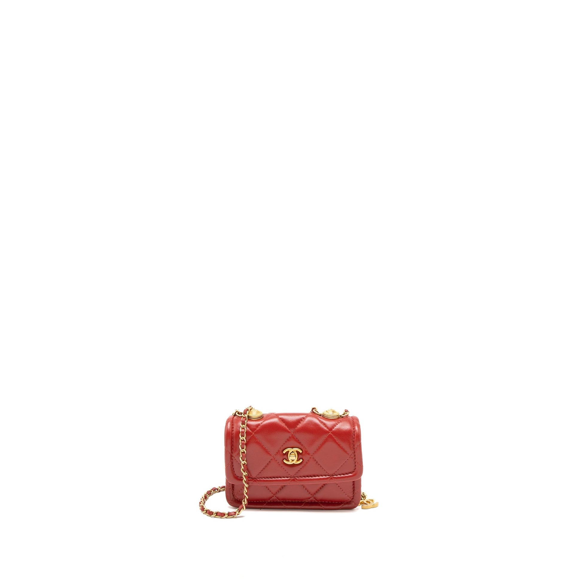 Chanel Quilted Flap Belt Lambskin Brushed GHW Red