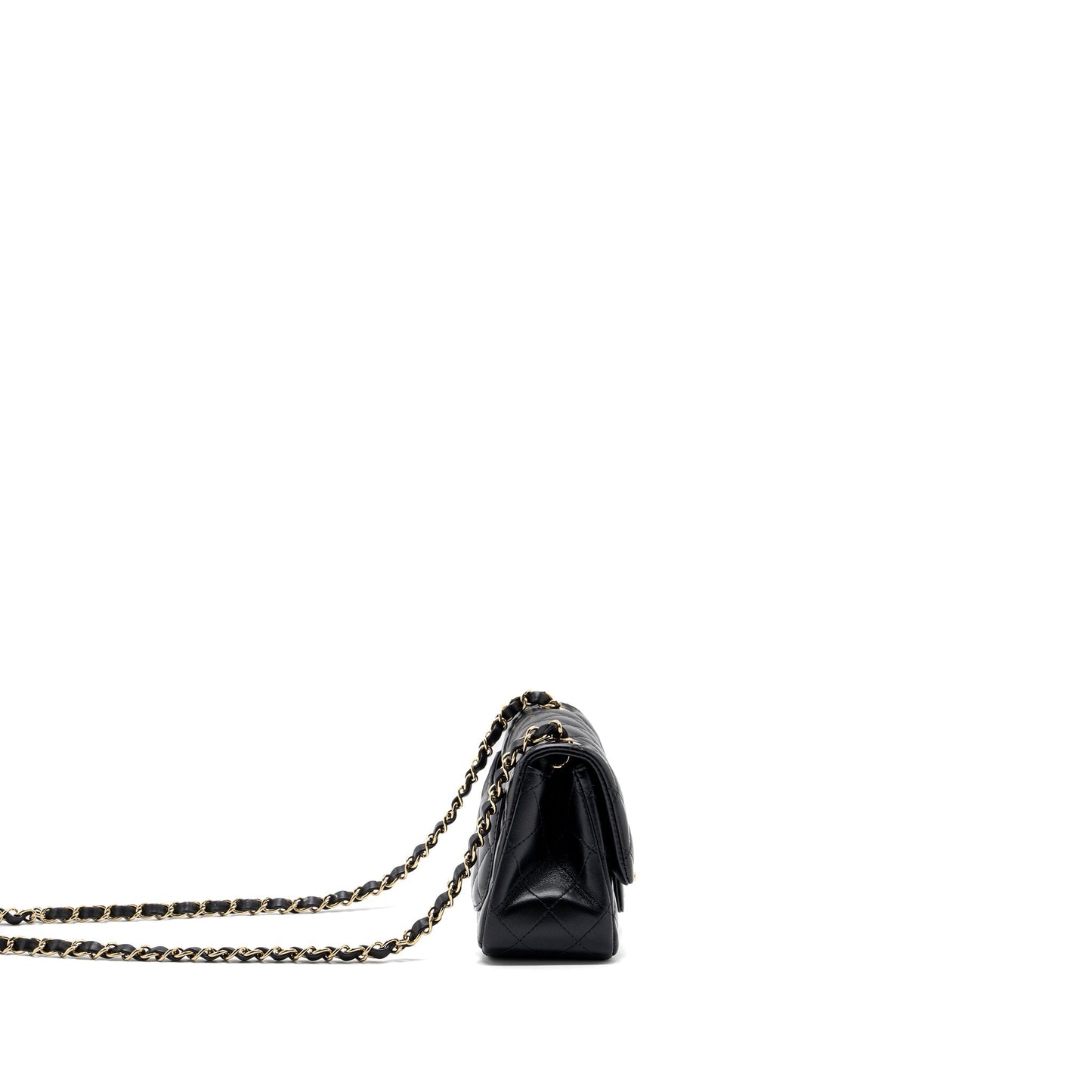 Chanel Classic Square Flap Lambskin LGHW Microchip Black Shoulder Bag Black Lhw