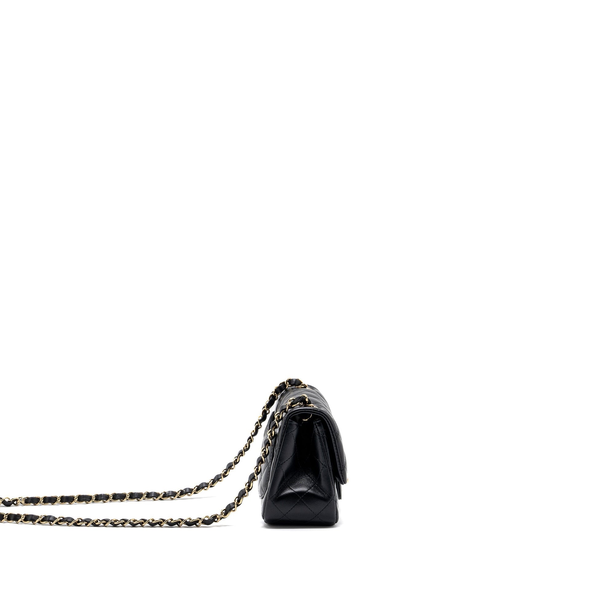 Chanel Classic Square Flap Lambskin LGHW Microchip Black Shoulder Bag Black Lhw
