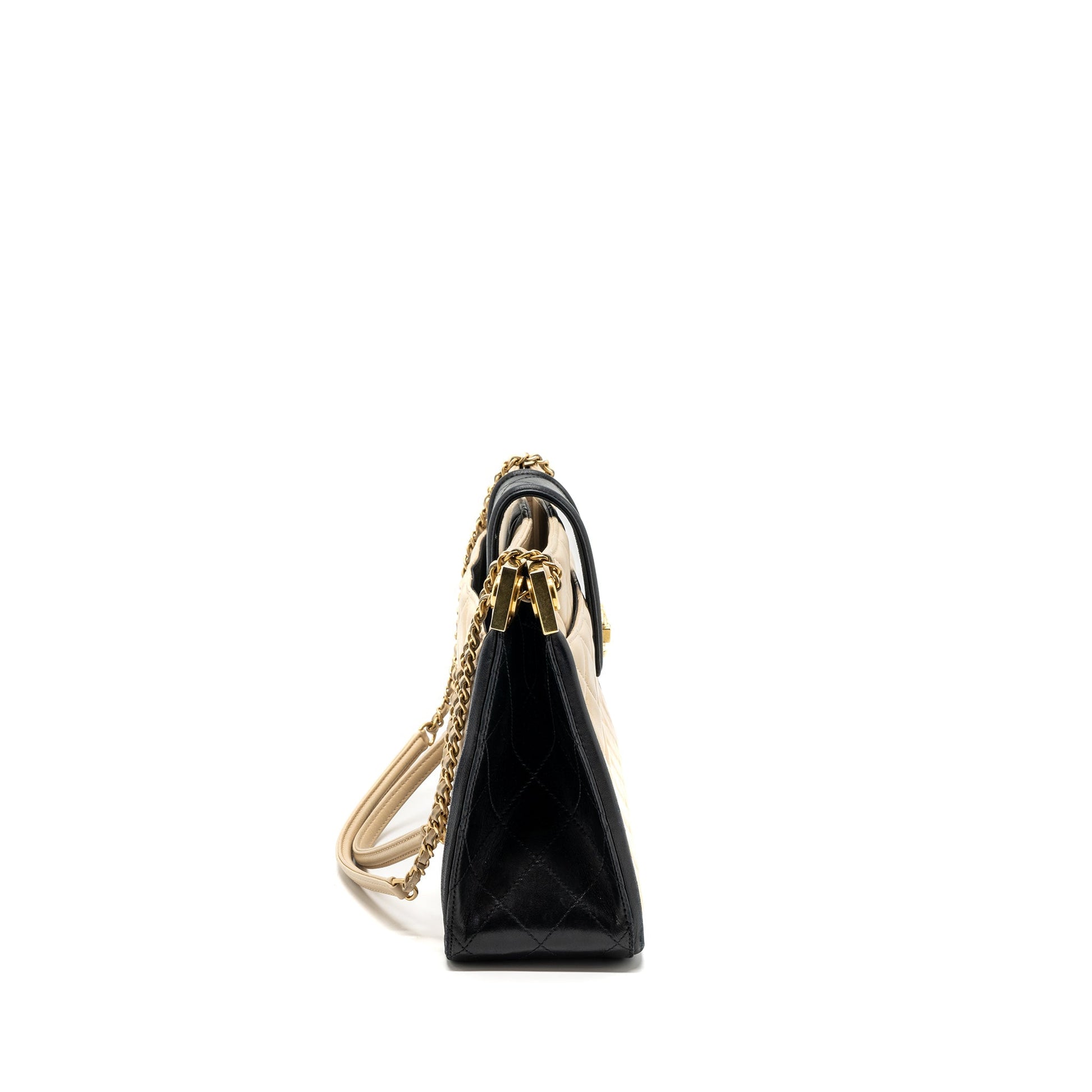 Chanel Quilted shopping lambskin GHW Black Beige Small Tote Bag