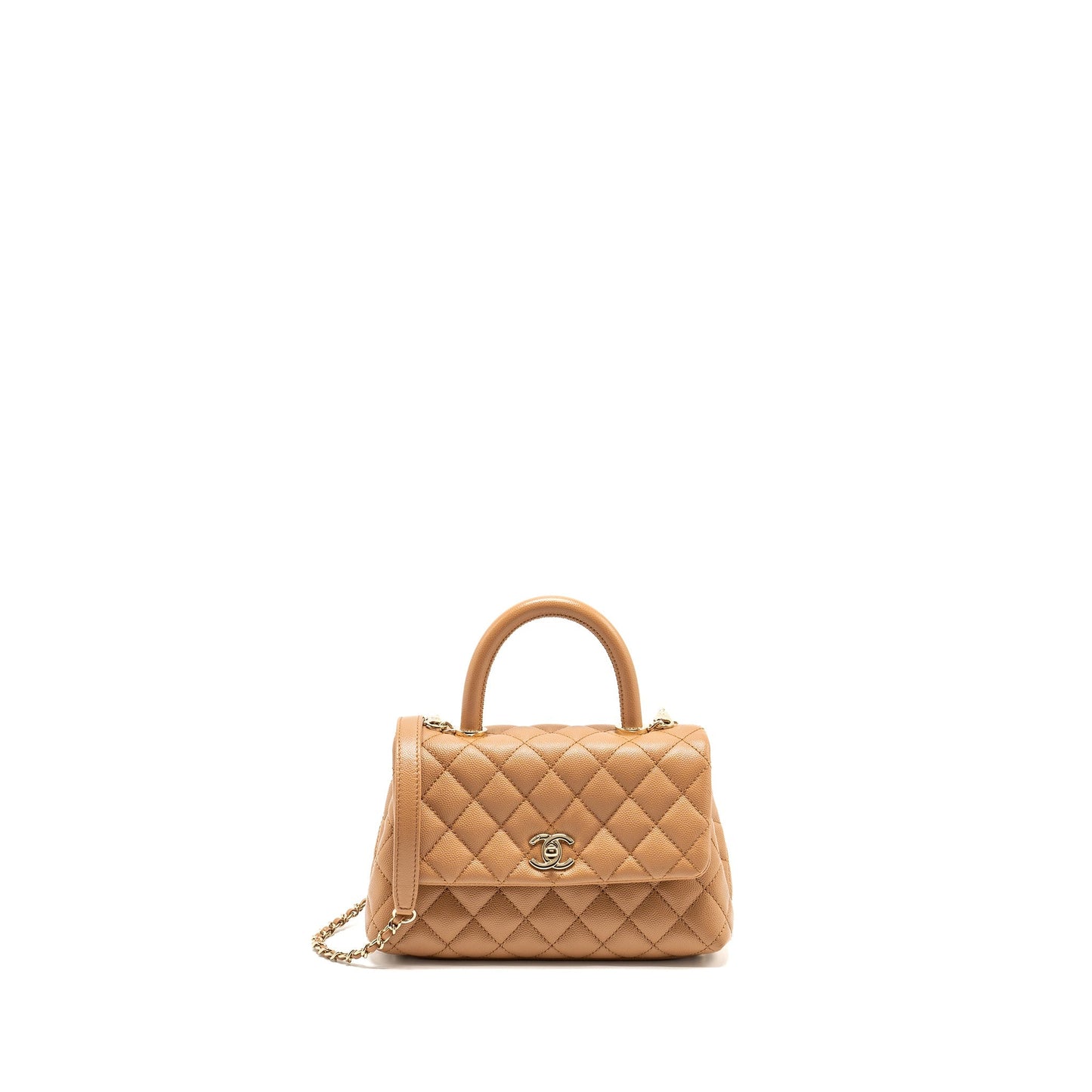 Chanel 21P Coco Handle Caviar Caramel LGHW Small Handbag