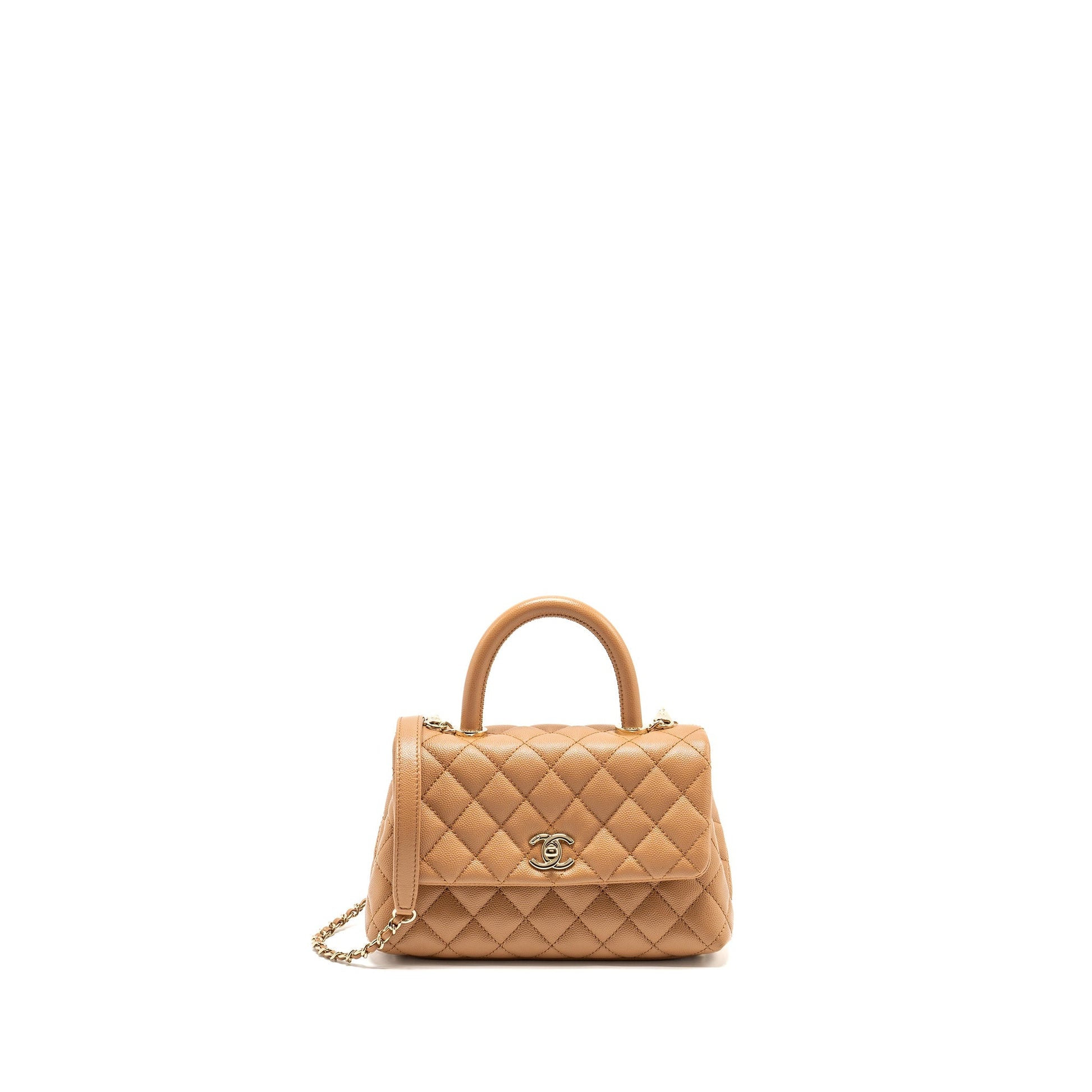 Chanel 21P Coco Handle Caviar Caramel LGHW Small Handbag