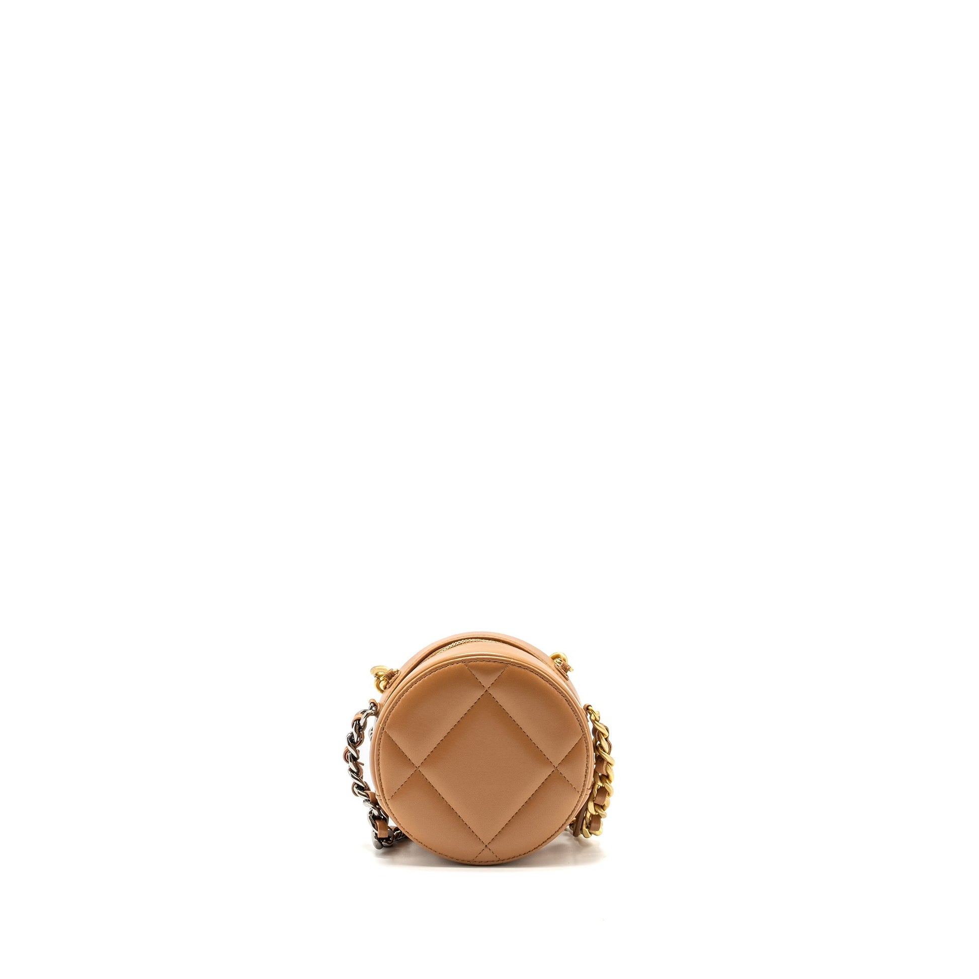 Chanel 19 Round Lambskin Caramel Hardware Microchip Multicolour Clutch Bag Hardware Microchip