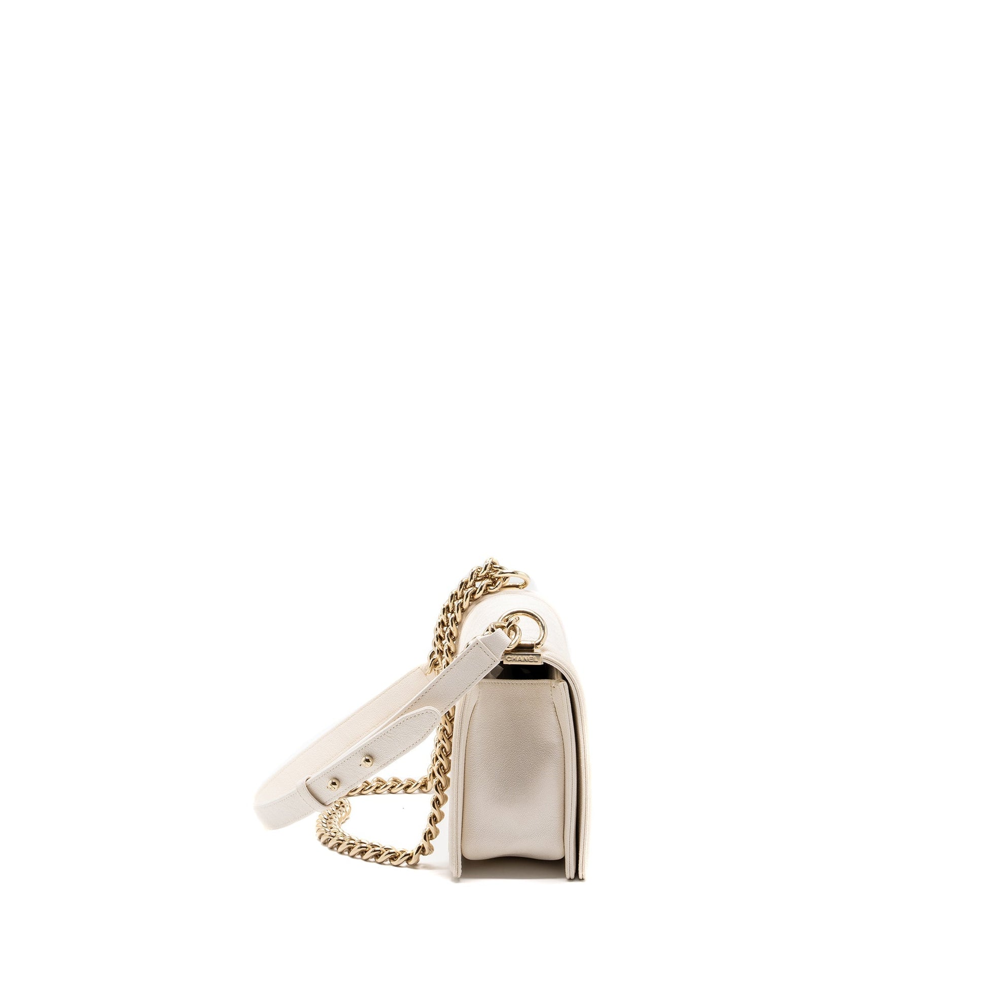 Chanel LE BOY CAVIAR LGHW White Leather Handbag