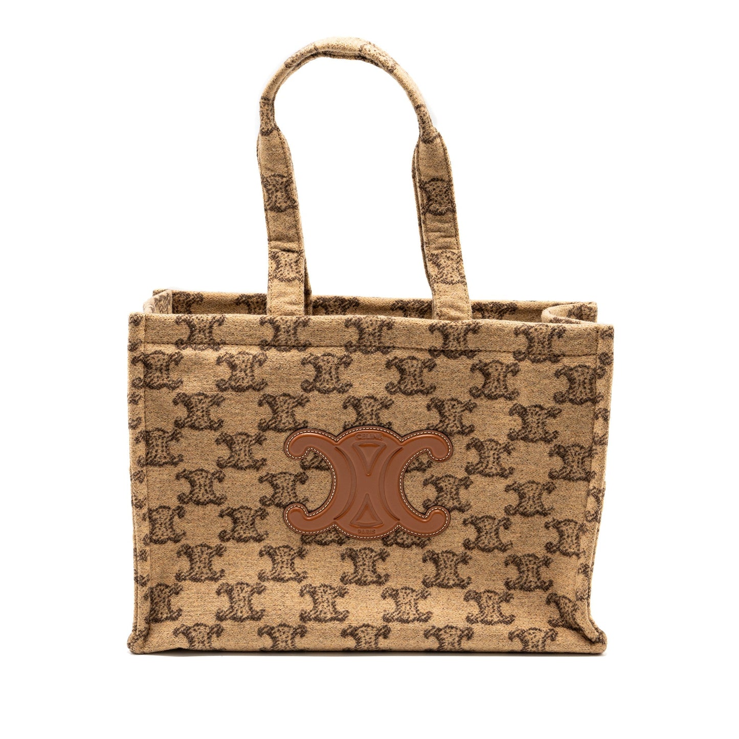 Celine Cabas Thais Triomphe Printed Wool Calfskin Wool Brown Large Travel Bag