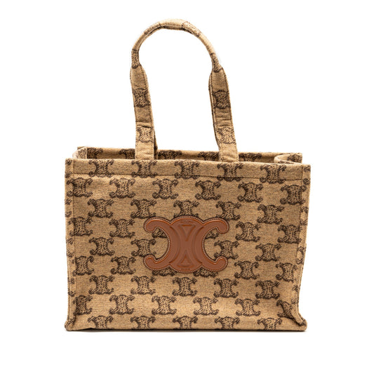 Celine Cabas Thais Triomphe Printed Wool Calfskin Wool Brown Large Travel Bag
