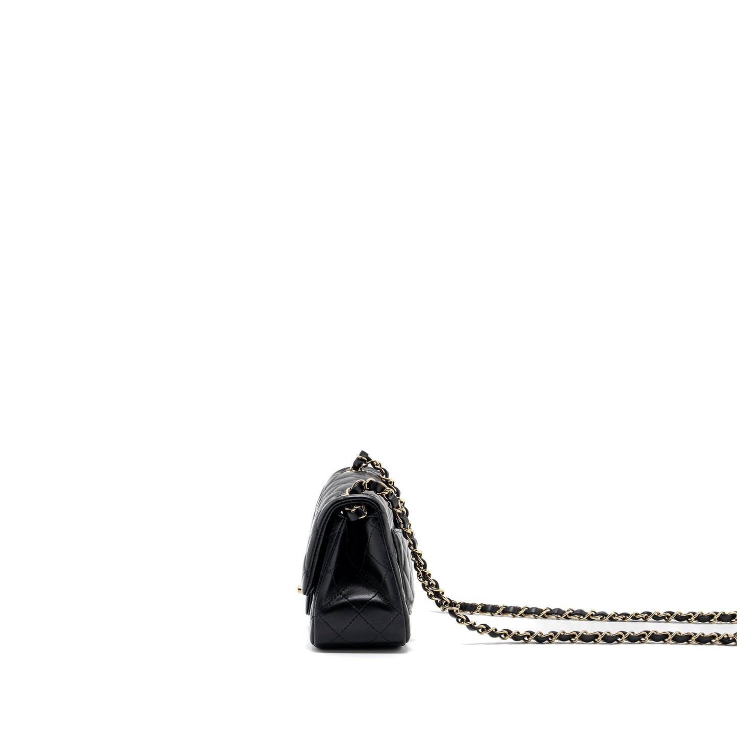 Chanel Classic Square Flap Lambskin LGHW Microchip Black Shoulder Bag Black Lhw