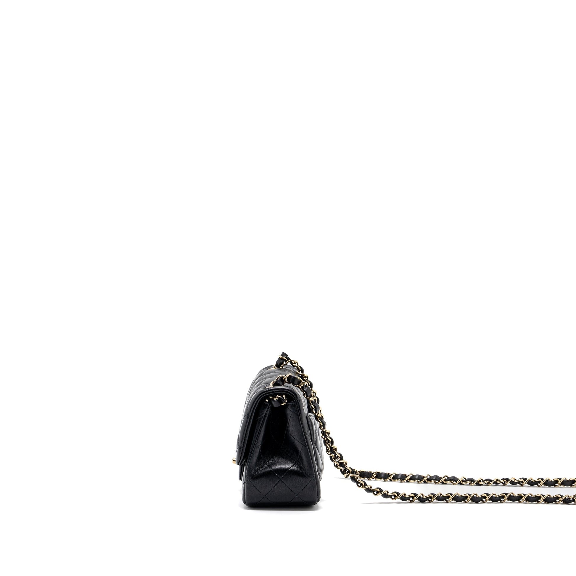 Chanel Classic Square Flap Lambskin LGHW Microchip Black Shoulder Bag Black Lhw