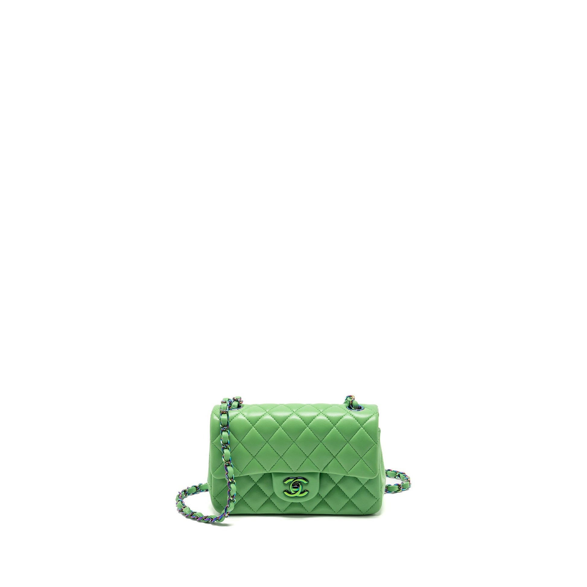 Chanel Rectangular Flap Lambskin Iridescent Hardware Green Shoulder Bag