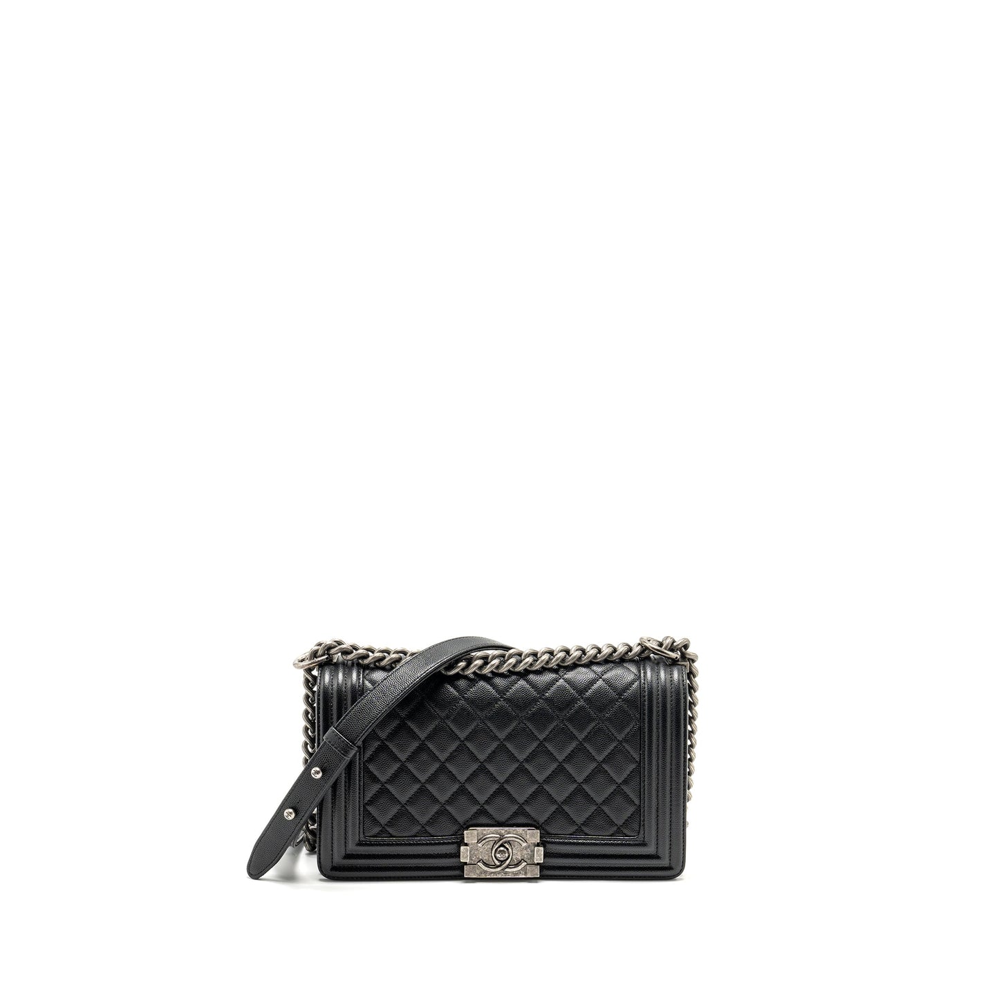 Chanel Boy Caviar Ruthenium Hardware Black Silver Handbag