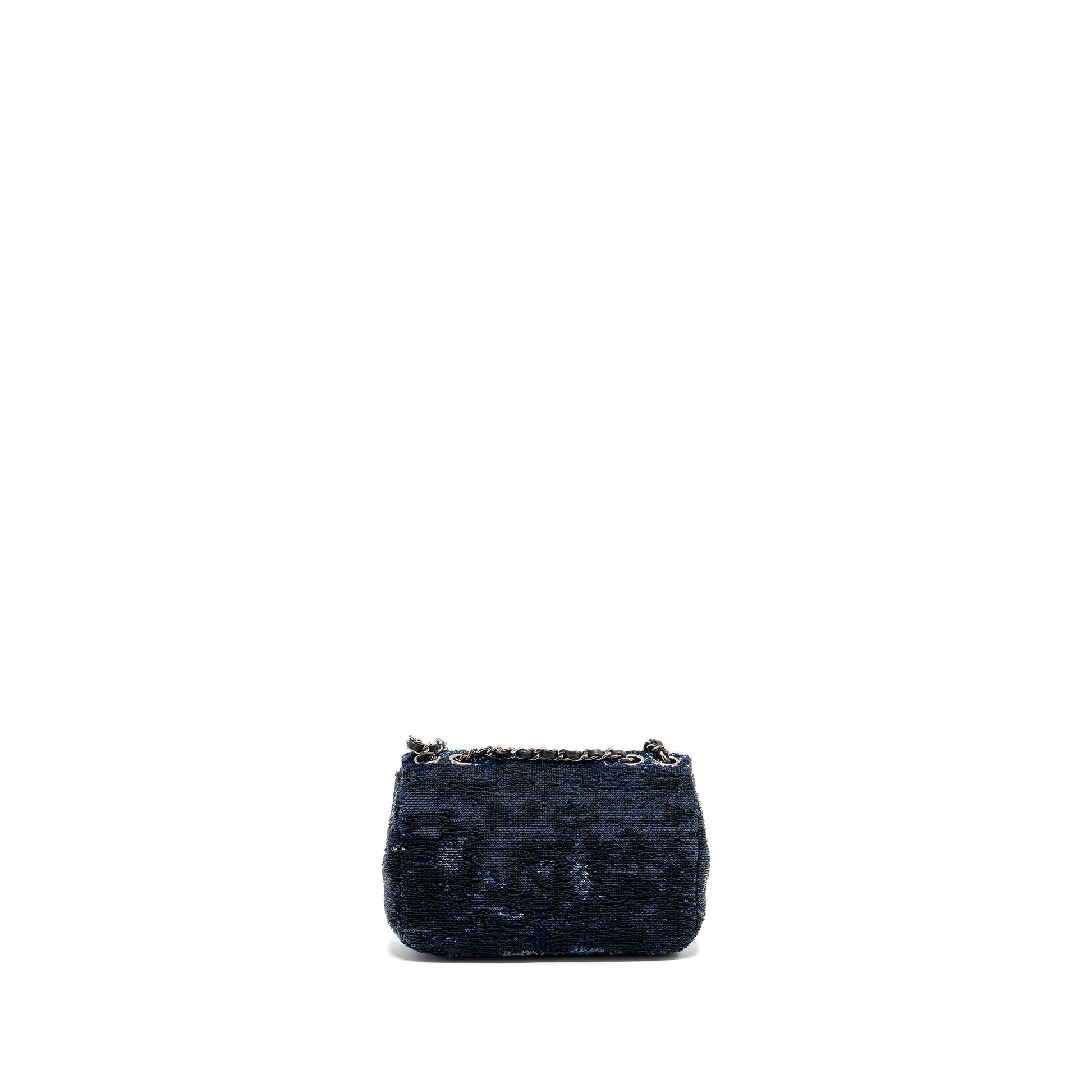 Chanel super flap sequin dark SHW Black Blue Shoulder Bag