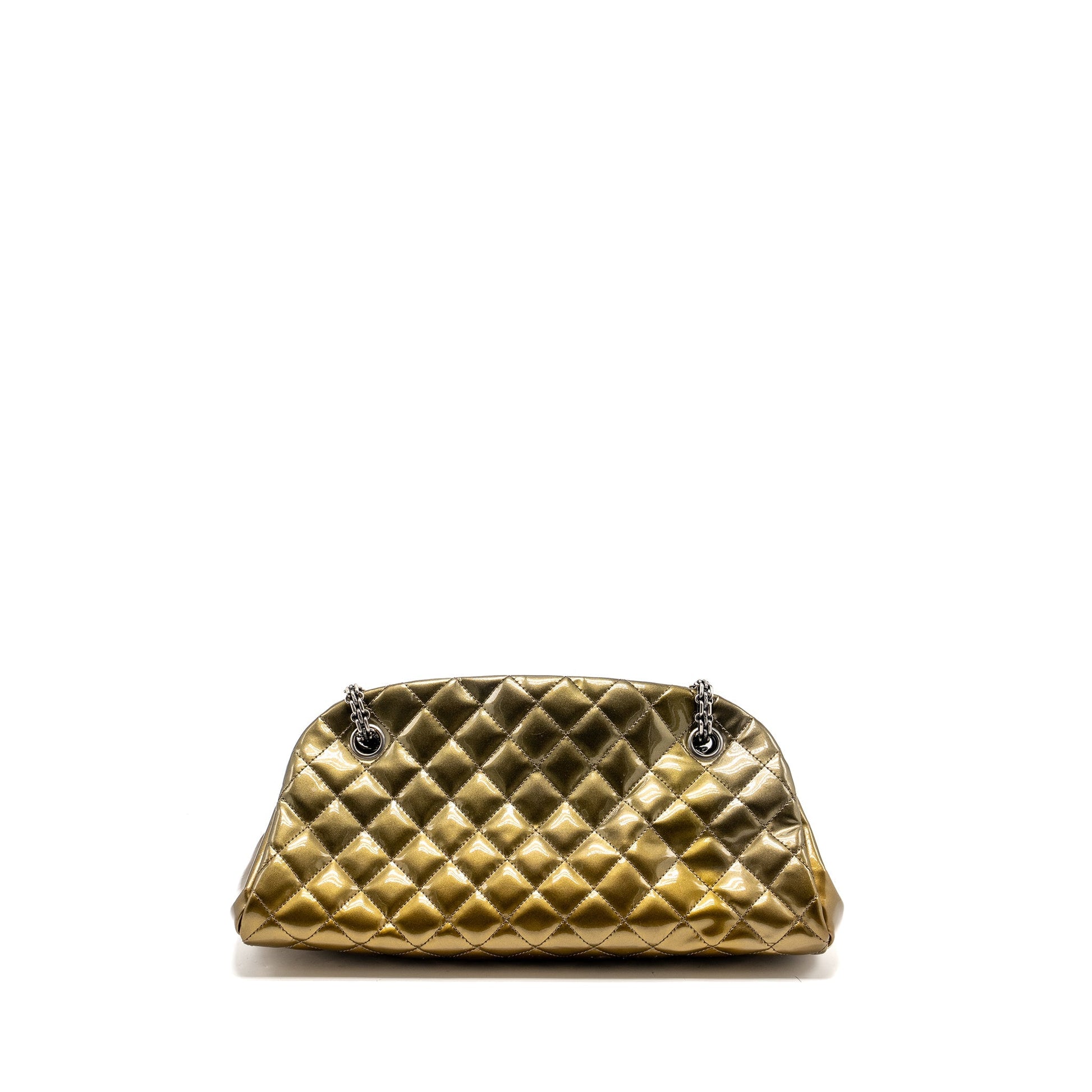Chanel Just Mademoiselle Bowling Patent Gold Silver Handbag