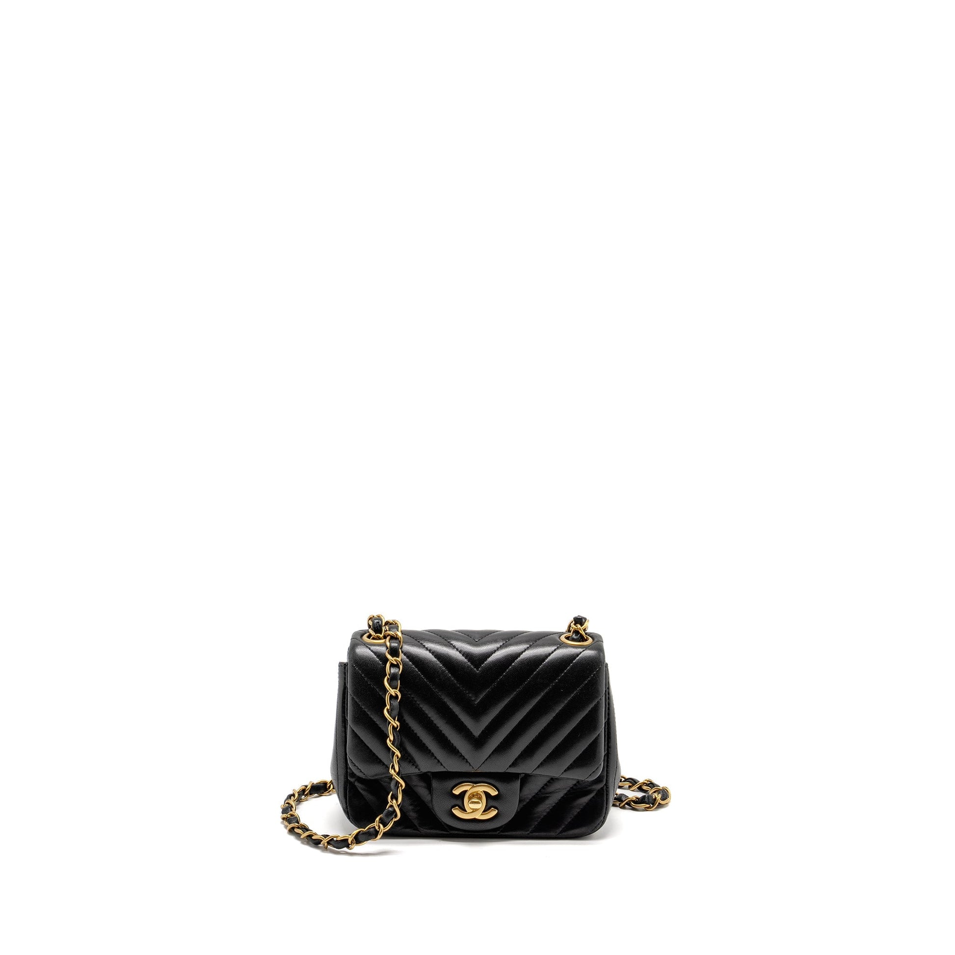 Chanel Square Chevron Flap Lambskin GHW Black Shoulder Bag
