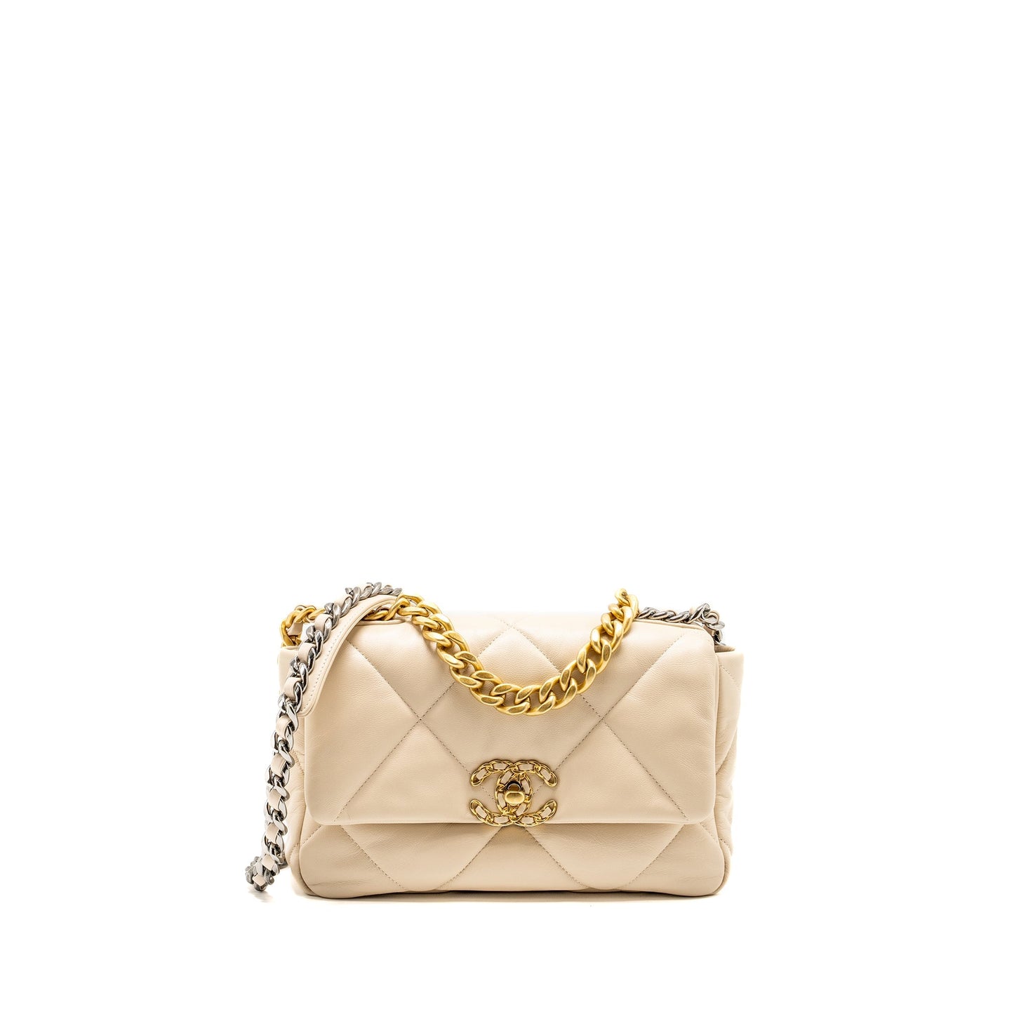 Chanel 19 Shiny Goatskin Light Hardware Multicolour Beige Small Handbag