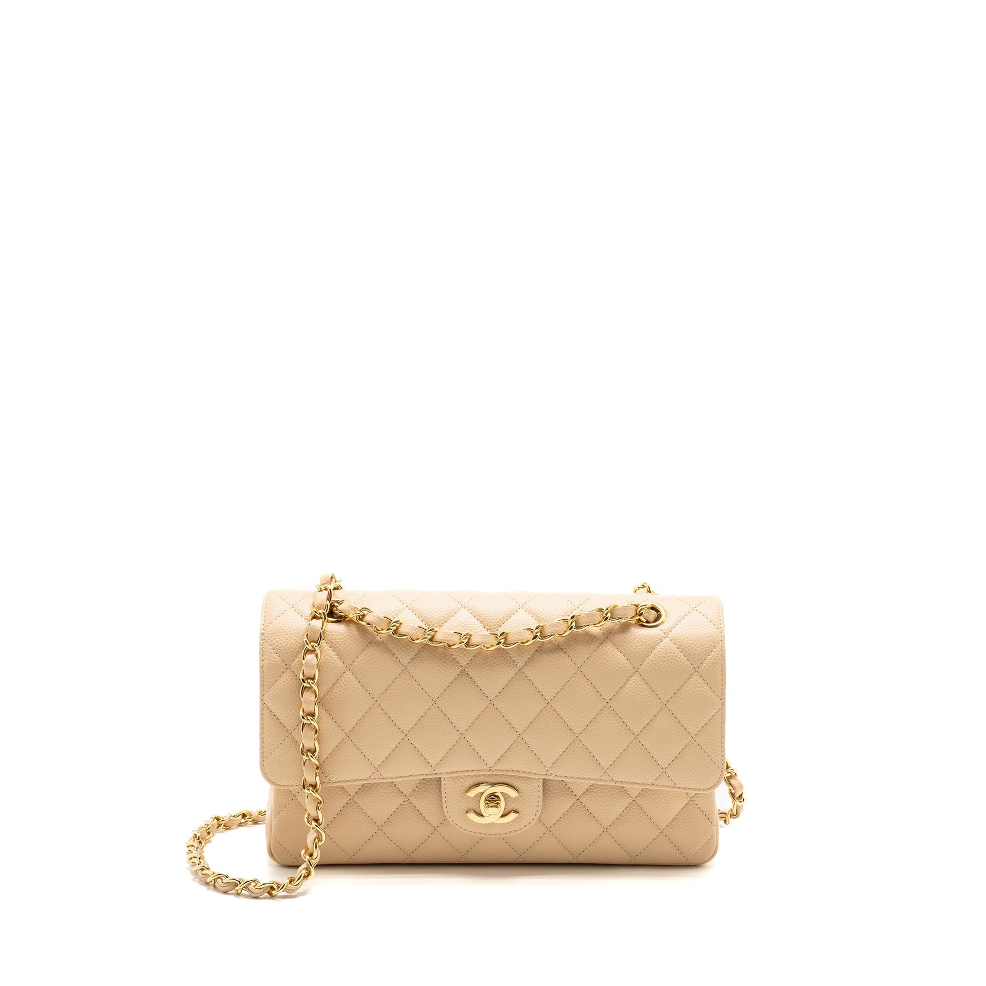 Chanel Classic Double flap Caviar GHW Beige Handbag