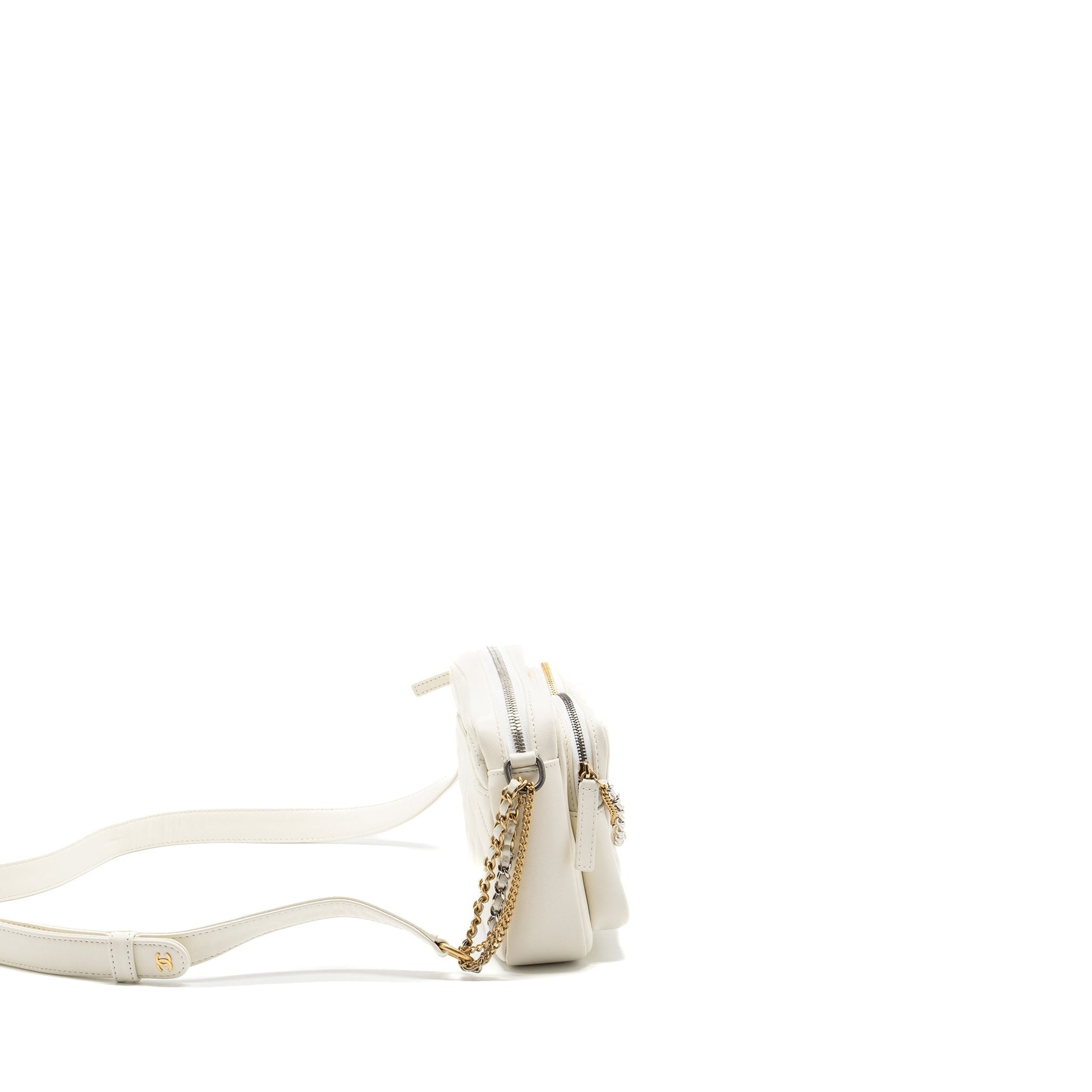 Chanel Camera Calfskin Hardware Microchip Multicolour White Small Crossbody Bag
