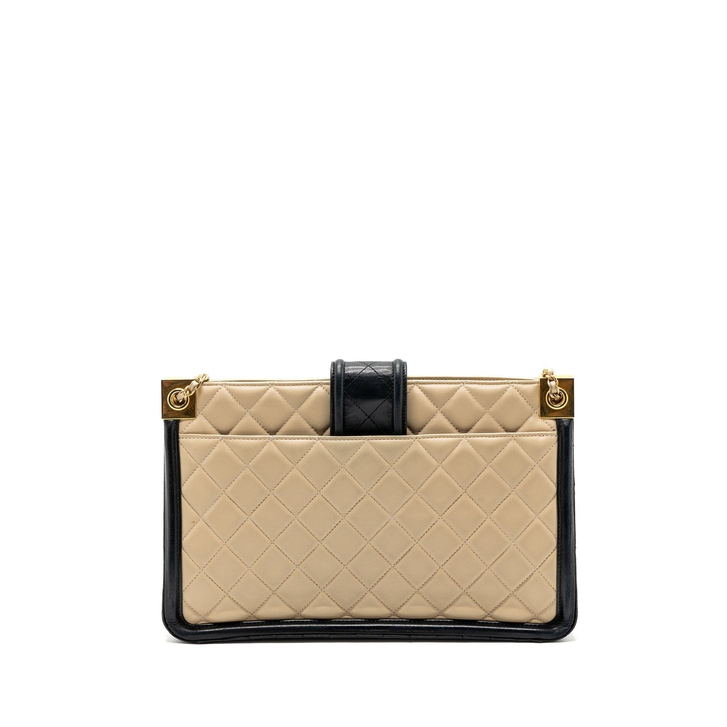 Chanel Quilted shopping lambskin GHW Black Beige Small Tote Bag