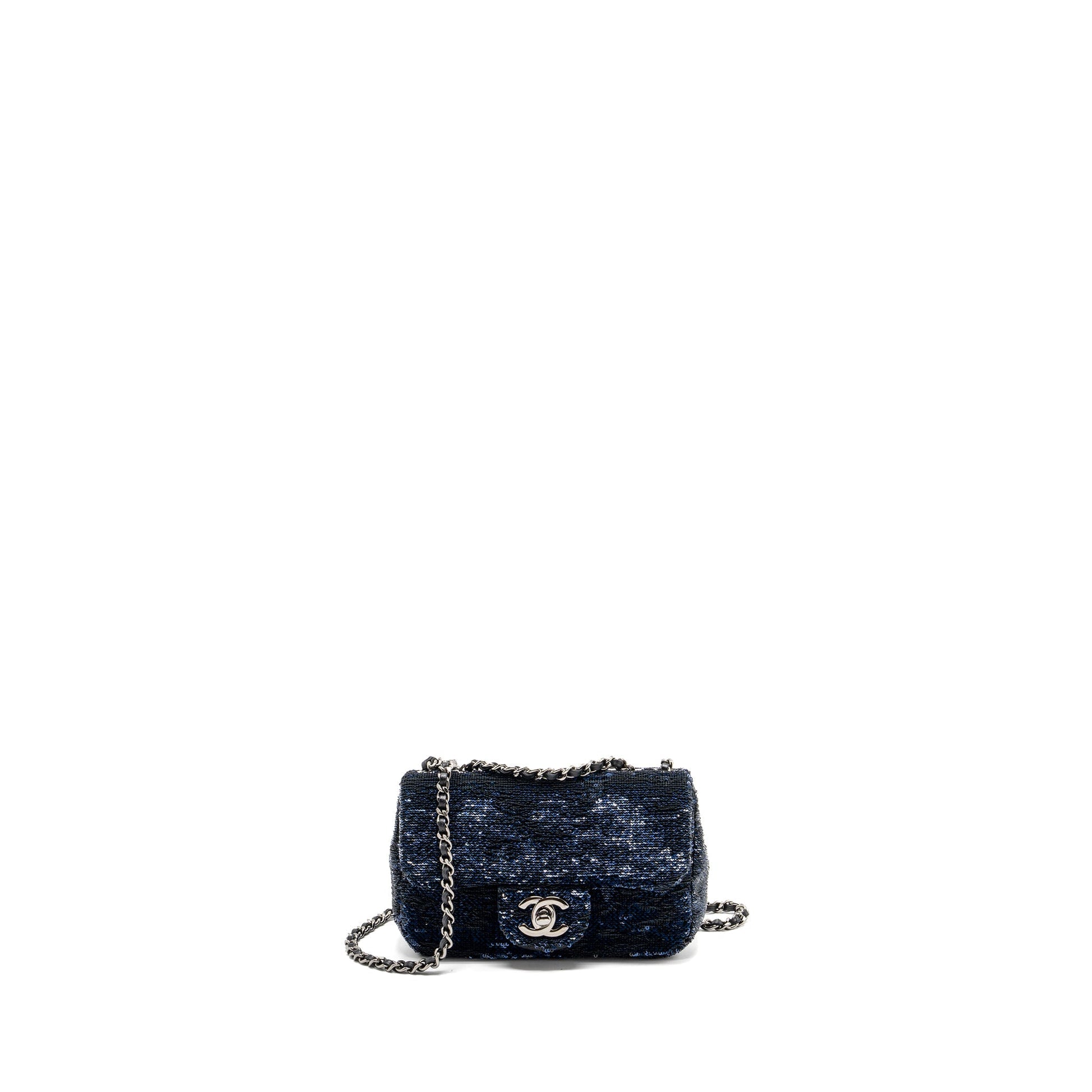 Chanel super flap sequin dark SHW Black Blue Shoulder Bag
