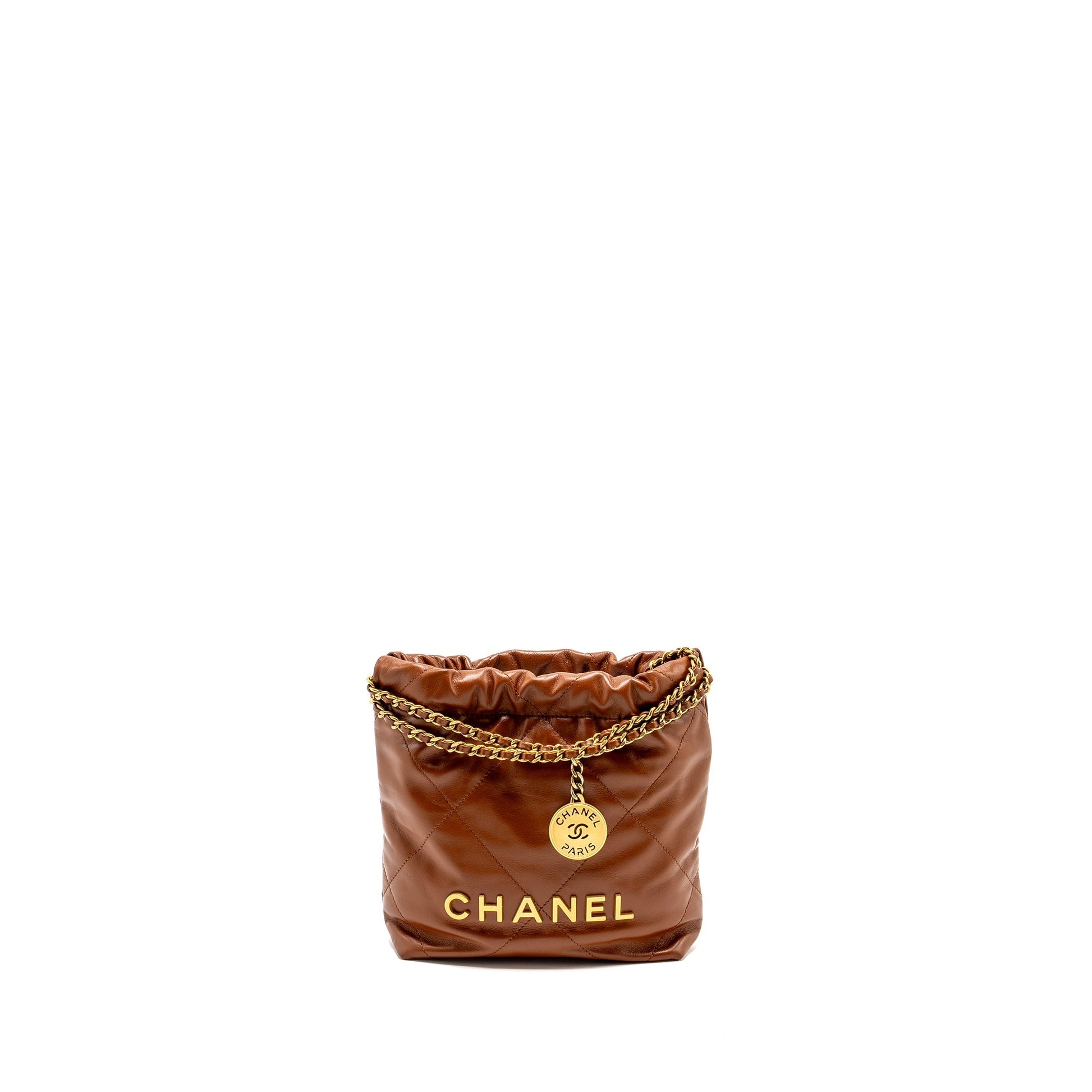 Chanel 22 Shiny Calfskin Caramel GHW microchip Mini Bag
