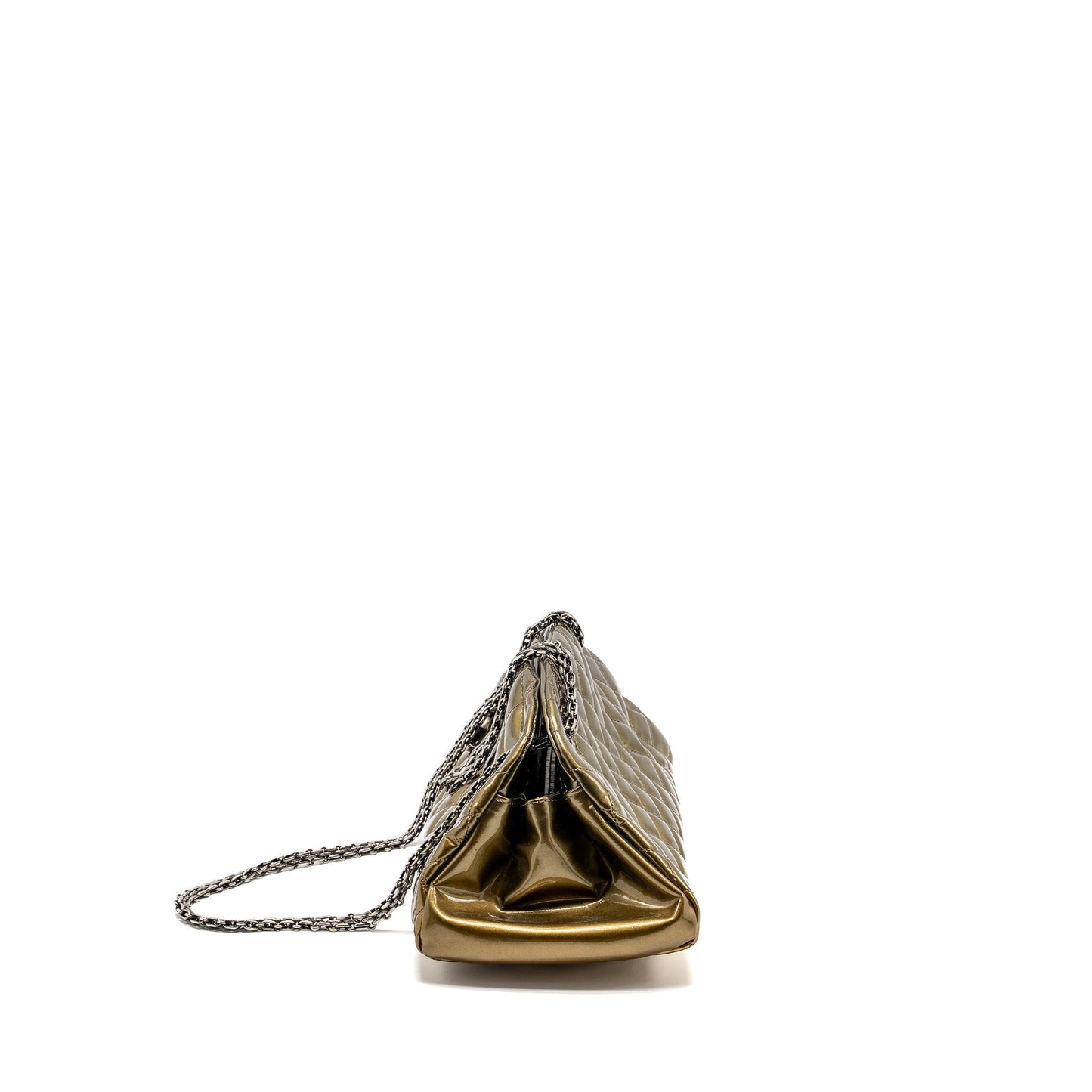 Chanel Just Mademoiselle Bowling Patent Gold Silver Handbag
